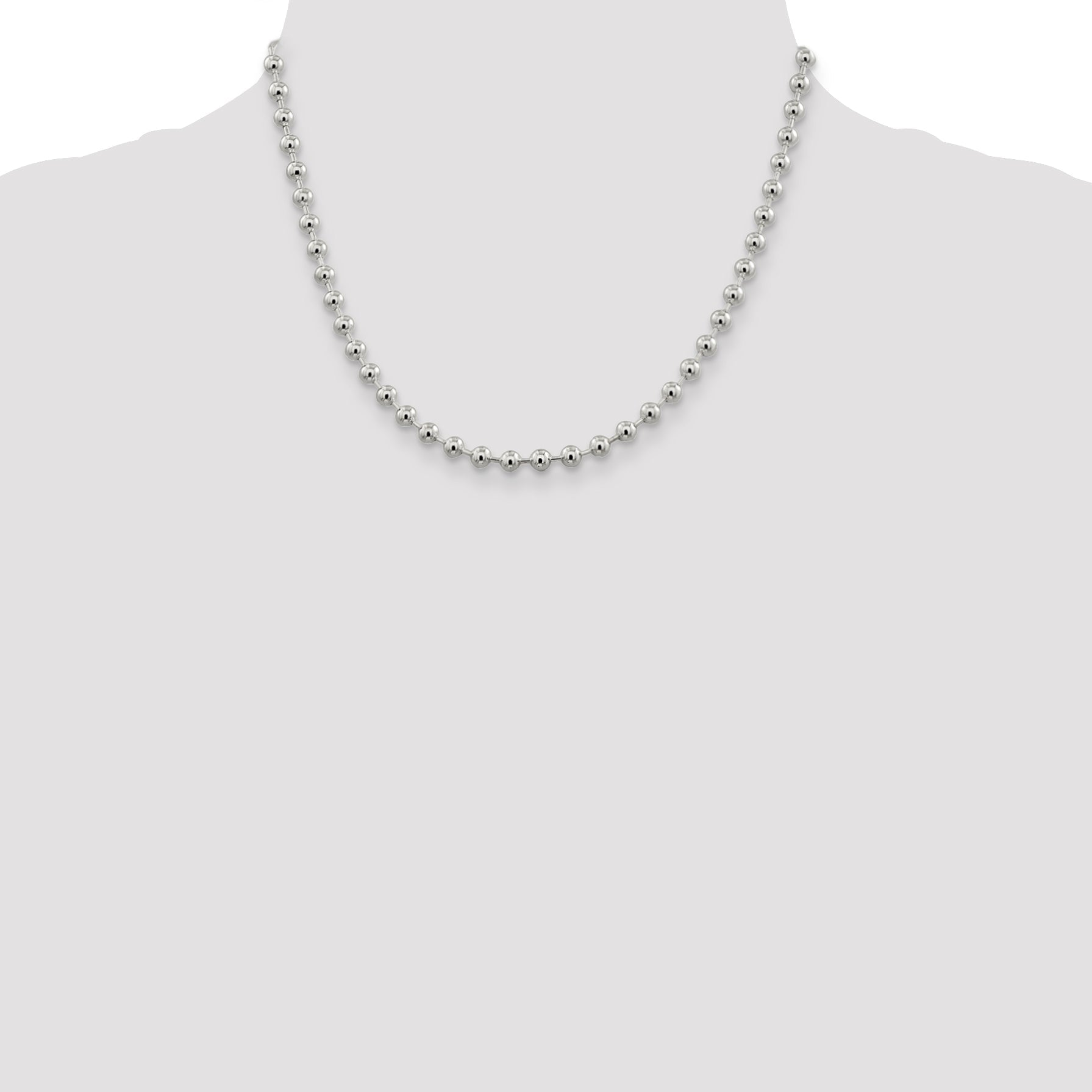 18 Inch Sterling Silver 5mm Beaded Chain Necklace