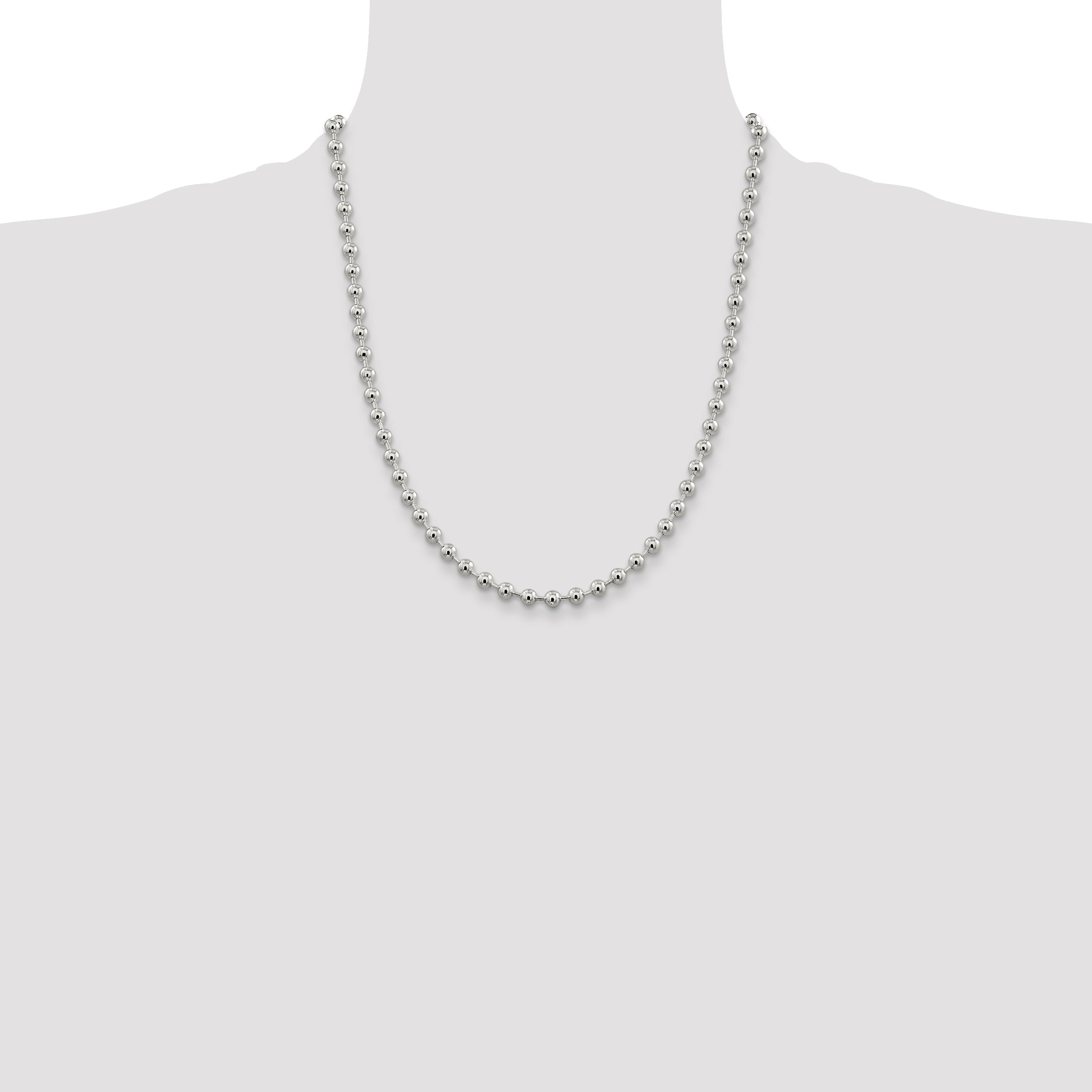 22 Inch Sterling Silver 5mm Beaded Chain Necklace