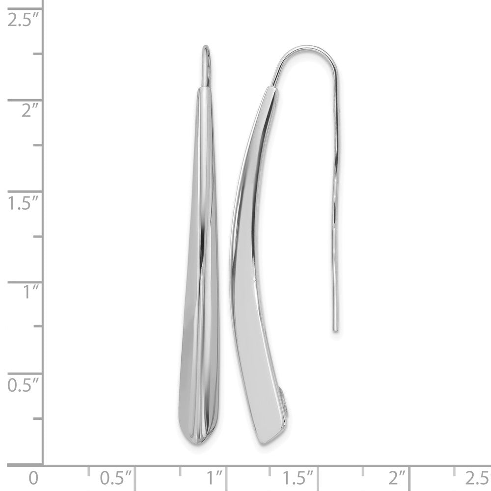 Sterling Silver Rhodium Plate Polished Drop Bar Threader Earrings