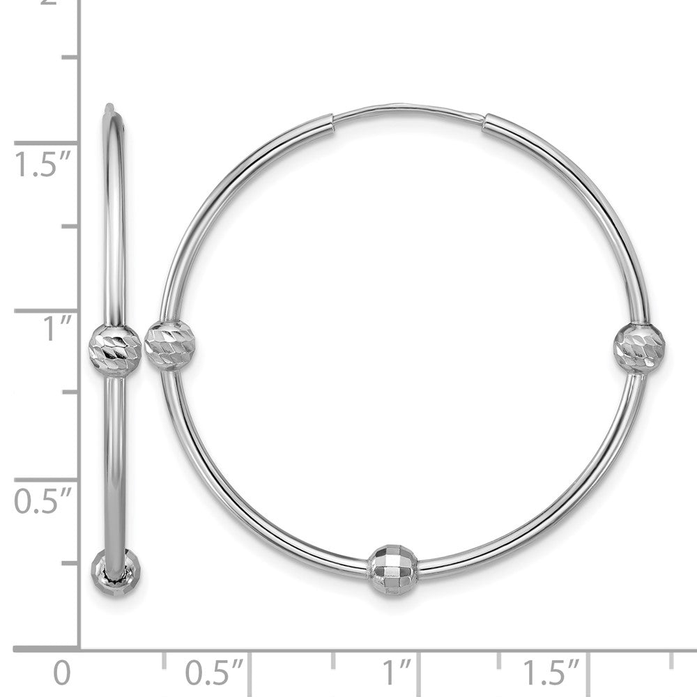 Sterling Silver Ss Rh Plated Polished/Dia Cut Beads Endless Hoop Earrings