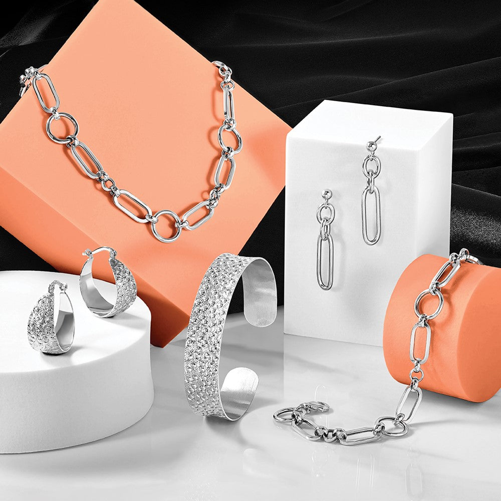 Sterling Silver Rhodium Plated Textured Bangle