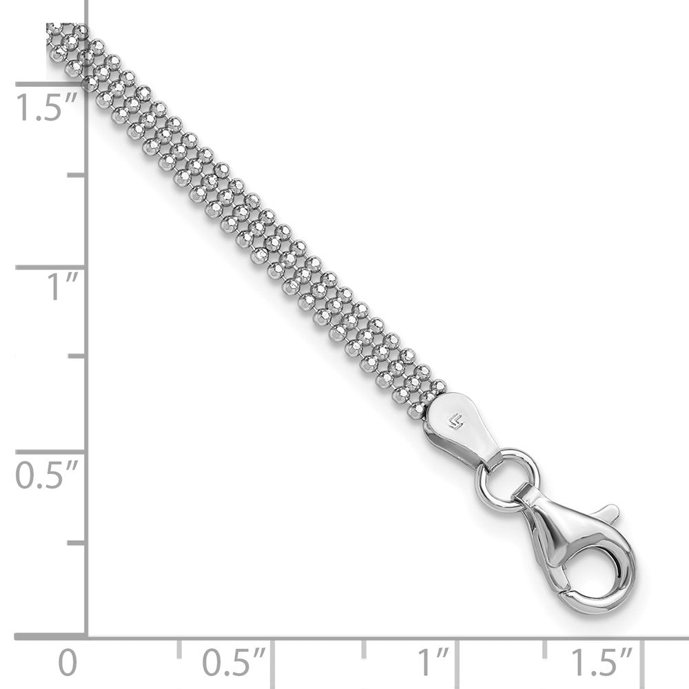 Sterling Silver Rh Plt Polished Beaded 1In Ext. Bracelet