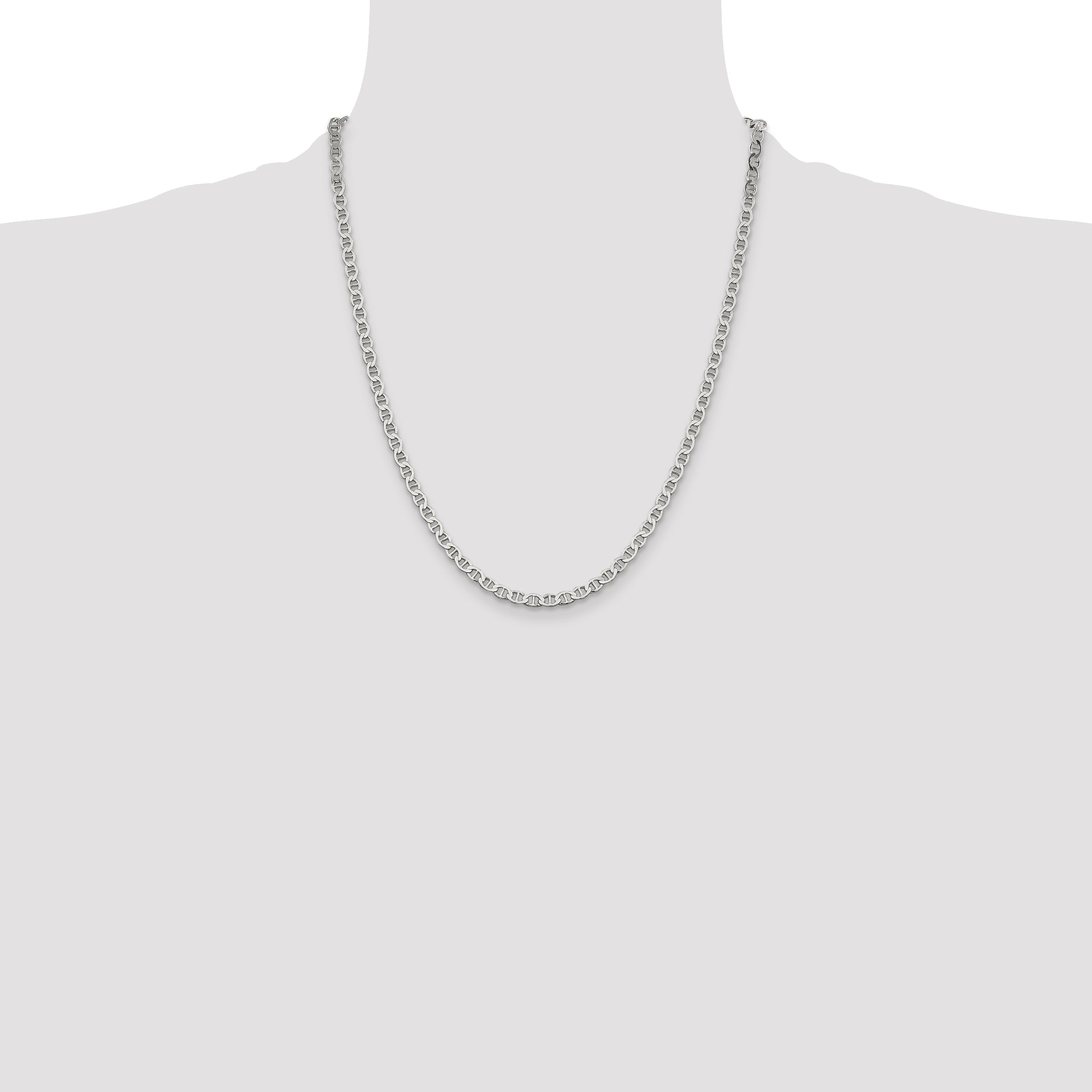 22 Inch Sterling Silver 4mm Flat Anchor Chain Necklace