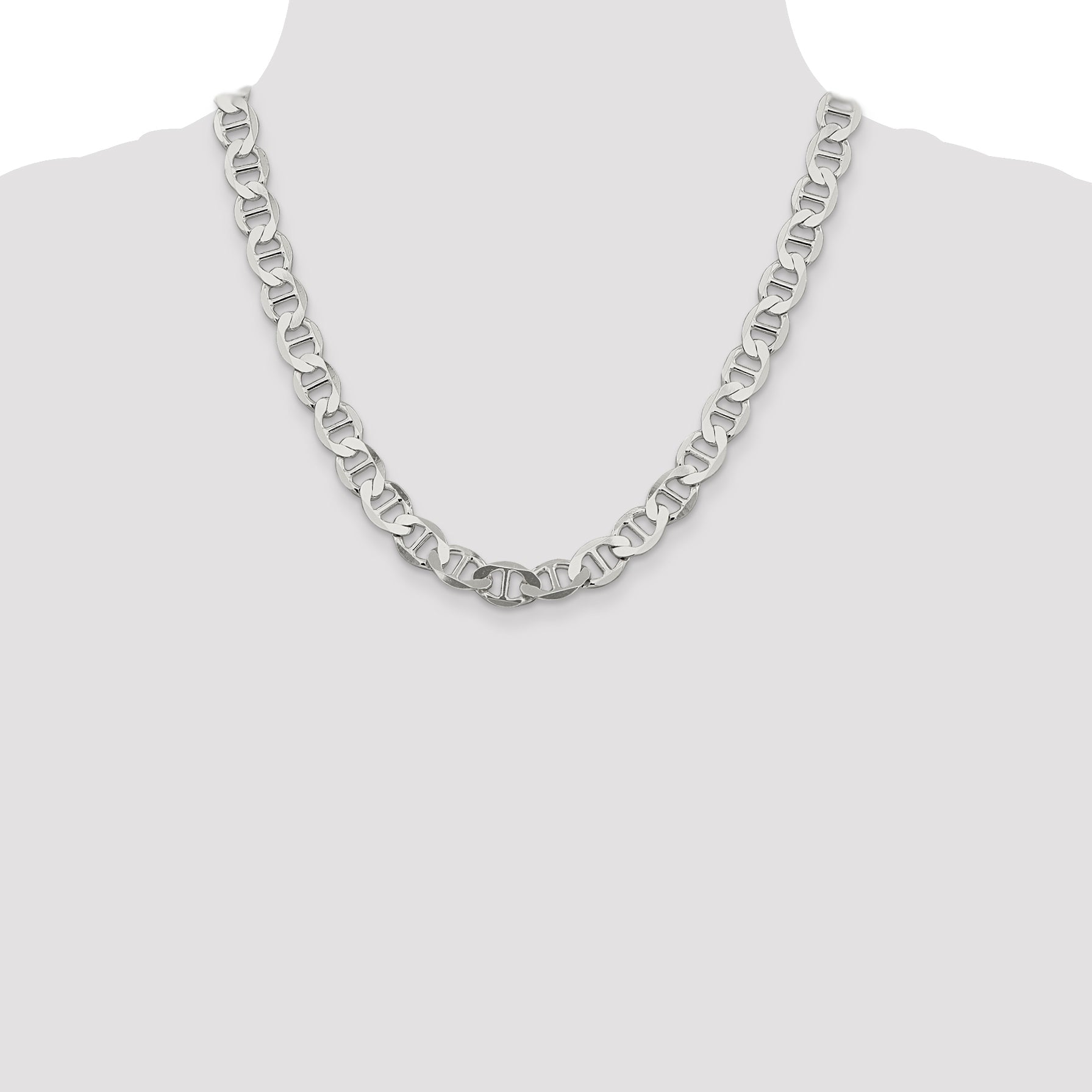 20 Inch Sterling Silver 9.95mm Flat Anchor Chain Necklace