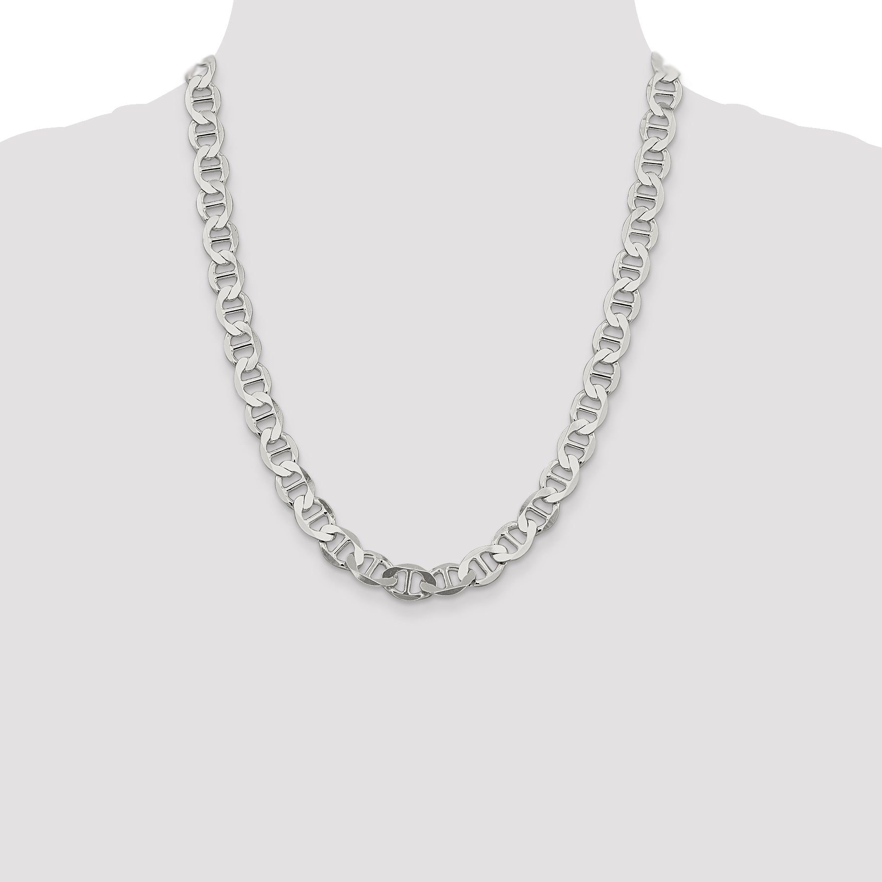22 Inch Sterling Silver 9.95mm Flat Anchor Chain Necklace