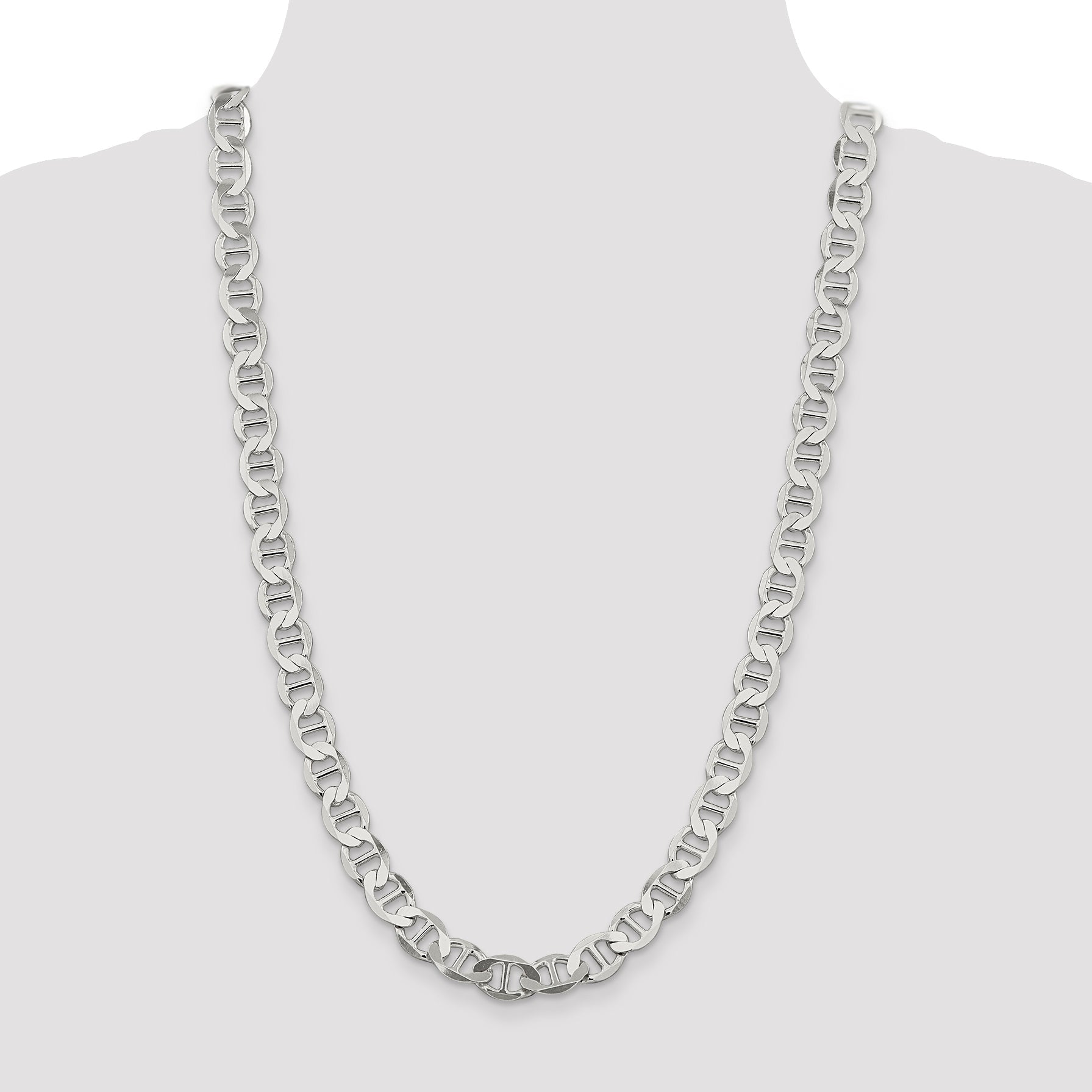 26 Inch Sterling Silver 9.95mm Flat Anchor Chain Necklace