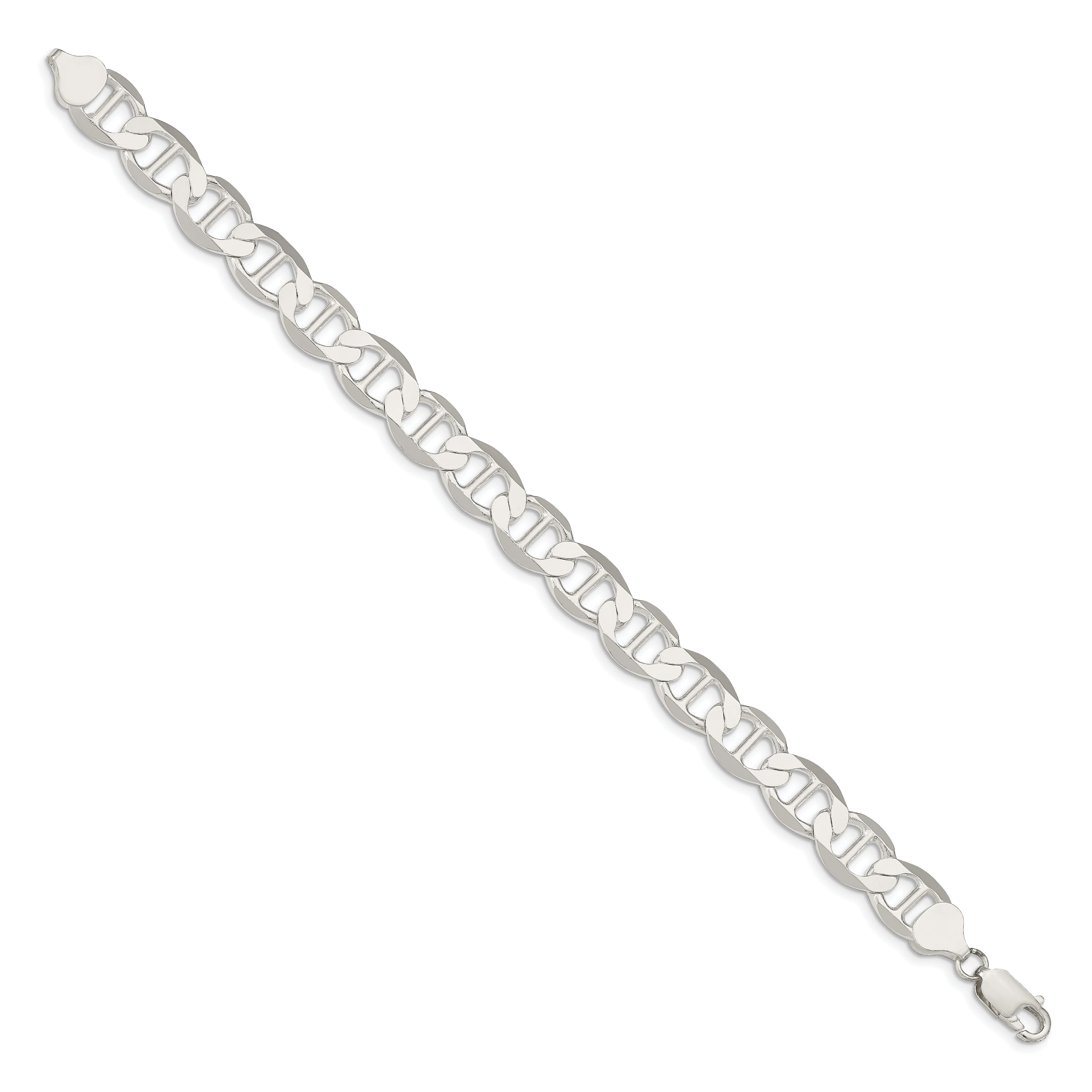 8 Inch Sterling Silver 9.95mm Flat Anchor Chain Bracelet