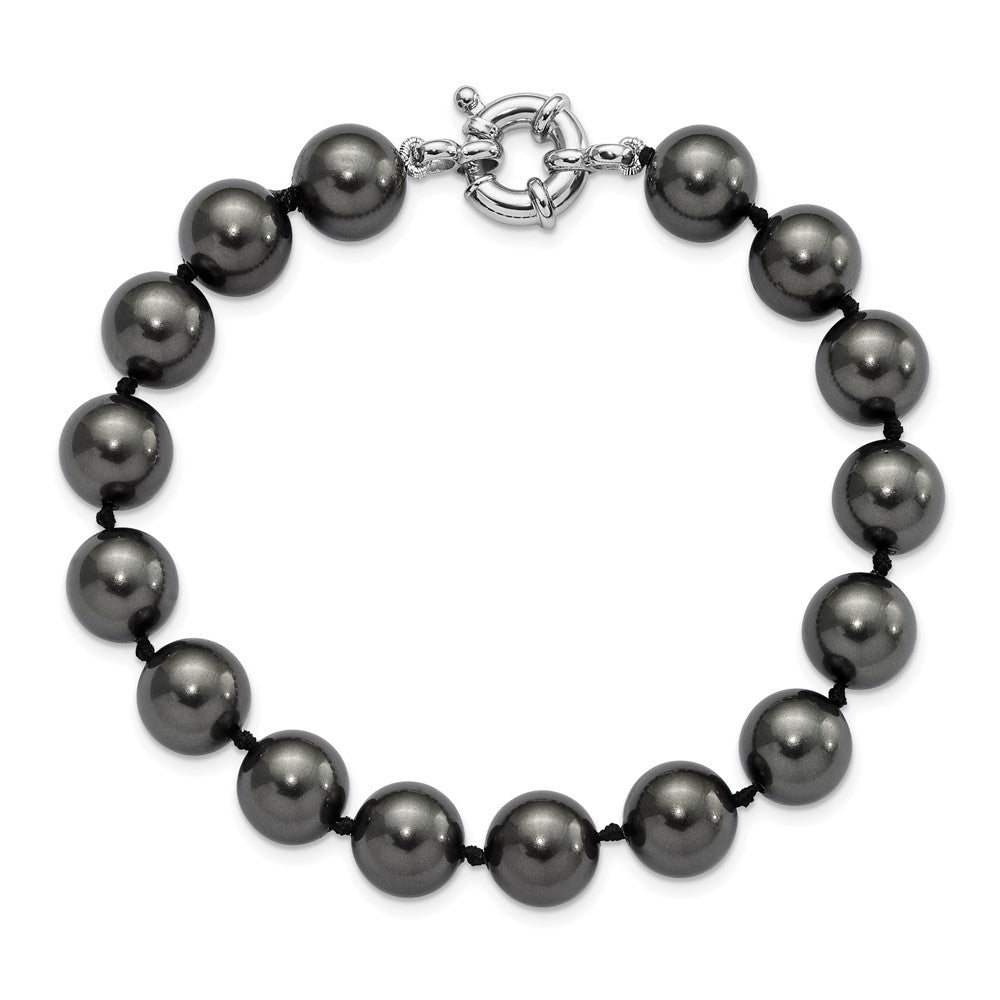 7.5 Inch Majestik Sterling Silver Rhodium-Plated 10-11mm Black Imitation Shell Pearl Hand-Knotted Bracelet