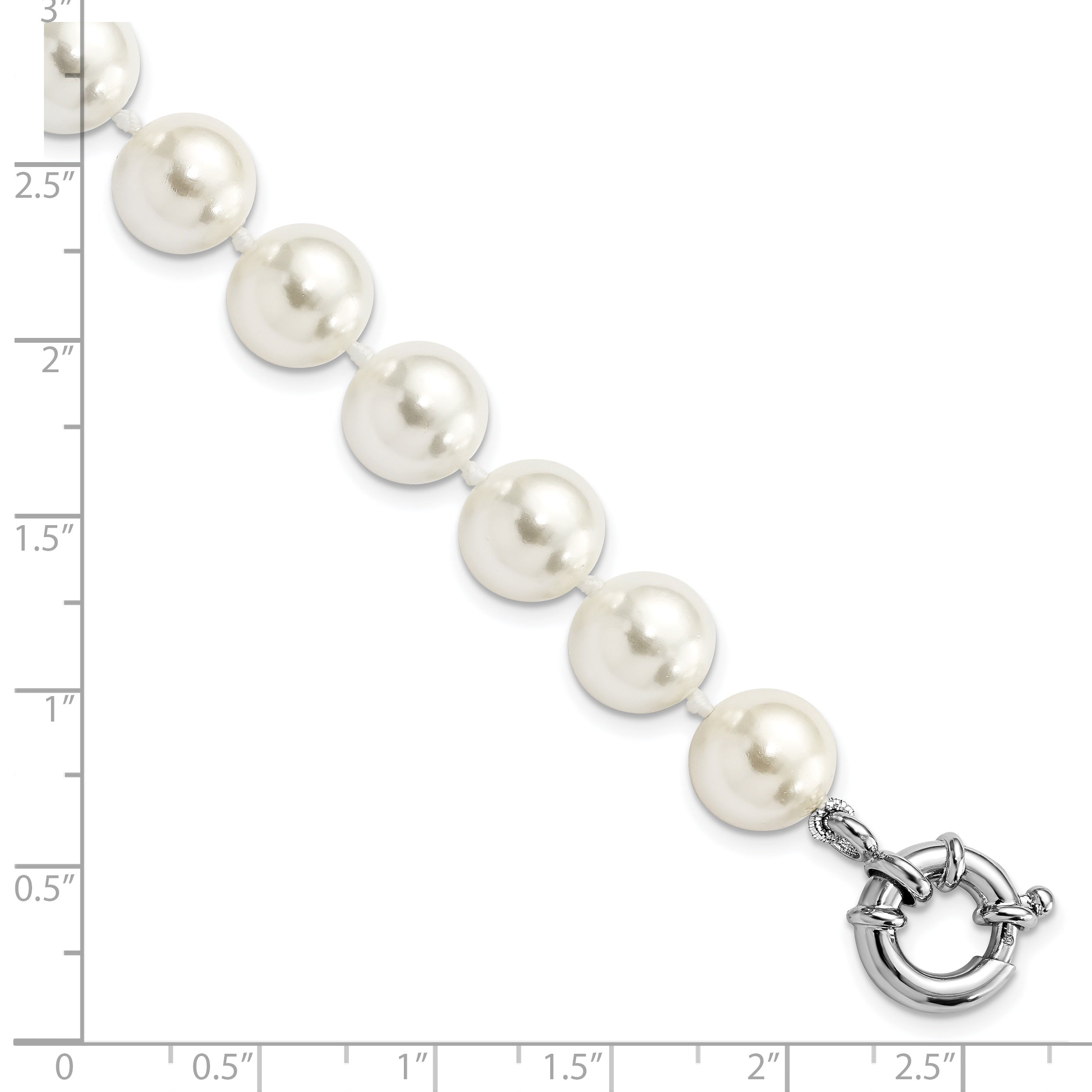 7.5 Inch Majestik Sterling Silver Rhodium-Plated 10-11mm Imitation Shell Pearl Hand-Knotted Bracelet