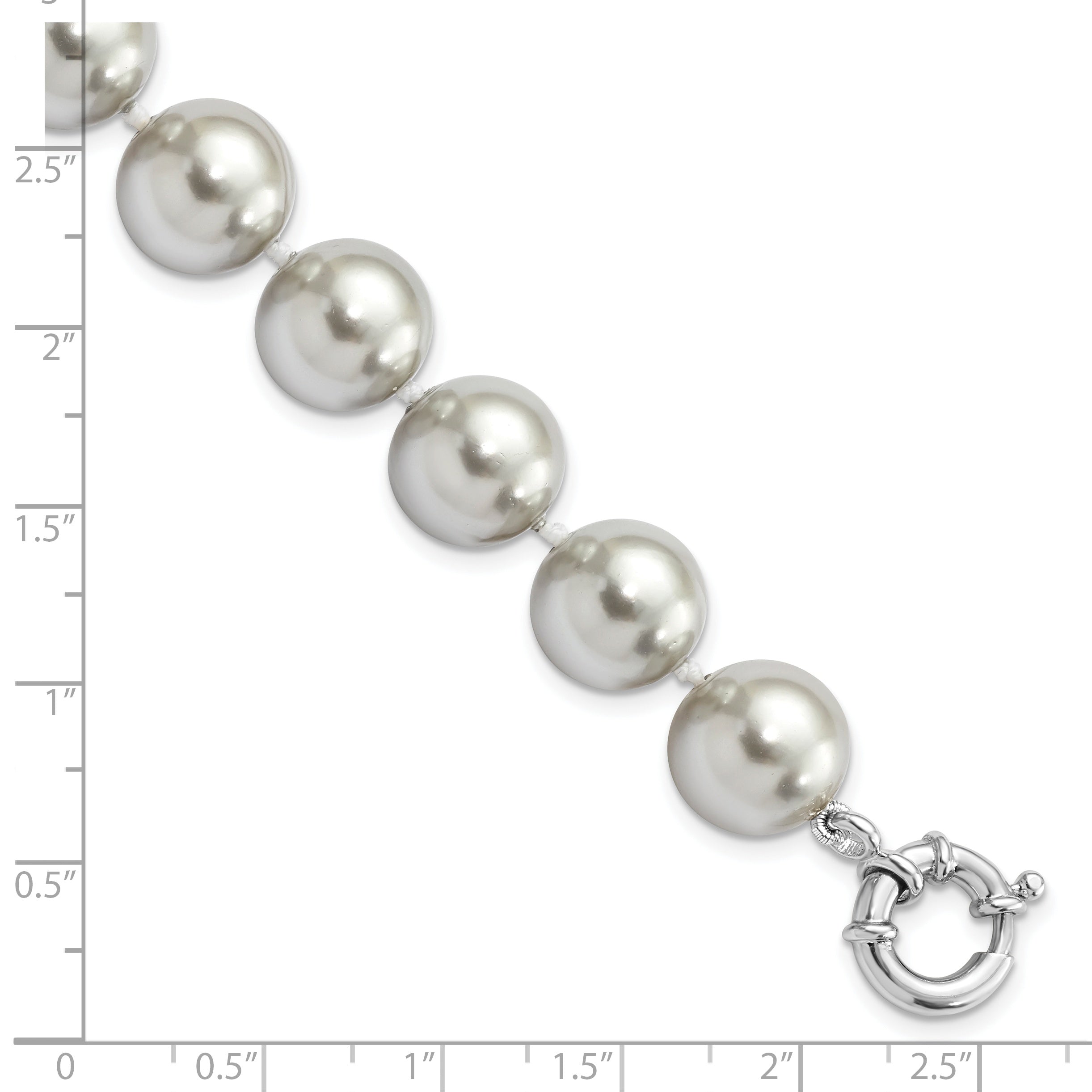 7.5 Inch Majestik Sterling Silver Rhodium-Plated 12-13mm Grey Imitation Shell Pearl Hand-Knotted Bracelet