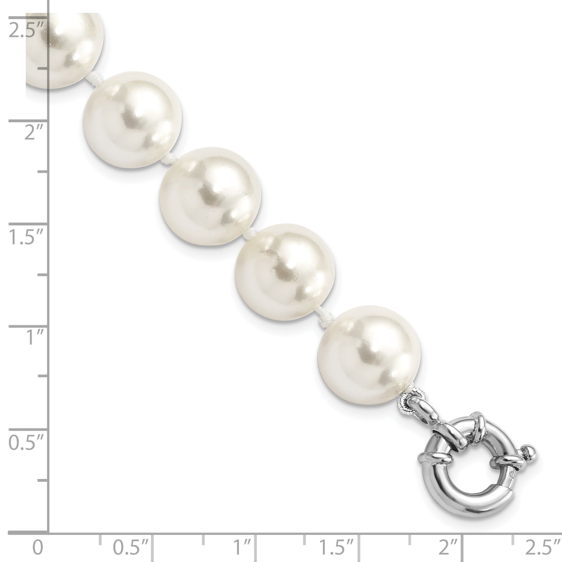 Sterling Silver Majestik Rhodium-Plated 12-13mm White Imitation Shell Pearl Hand-Knotted Bracelet