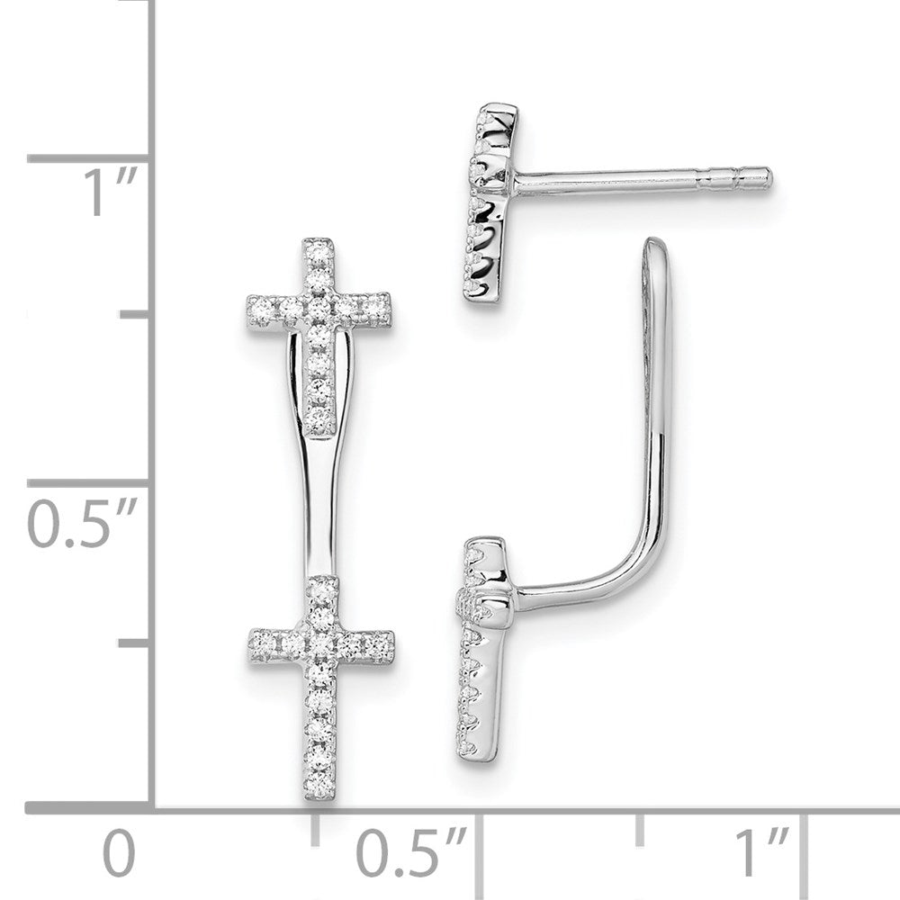 Sterling Silver Brilliant Embers Rhodium-Plated 46 Stone Micro Pav Cz Cross Front Back Earrings