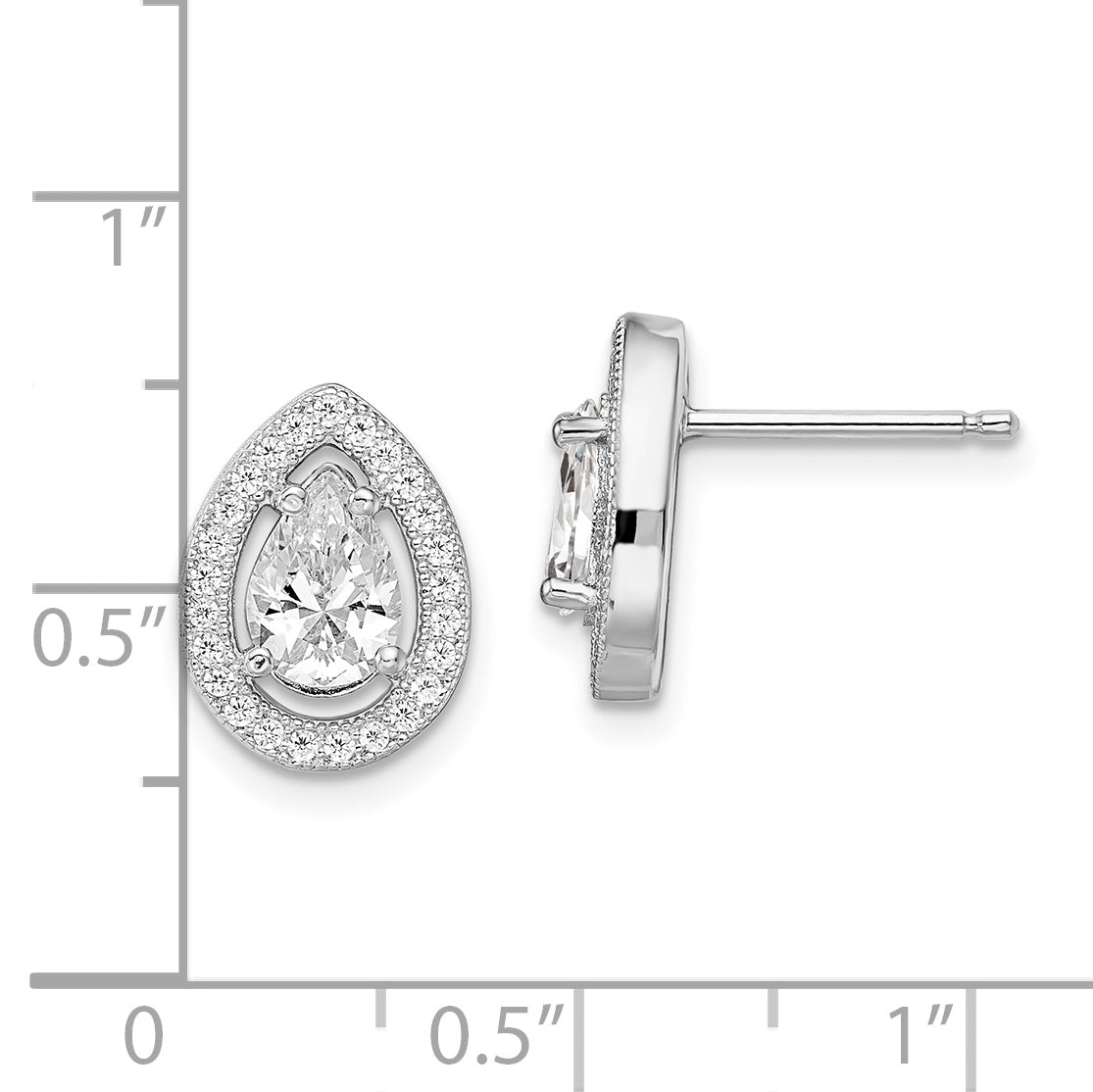 Sterling Silver Brilliant Embers Rhodium-Plated 52 Stone Pear Halo Micro Pav Cz Teardrop Post Earrings