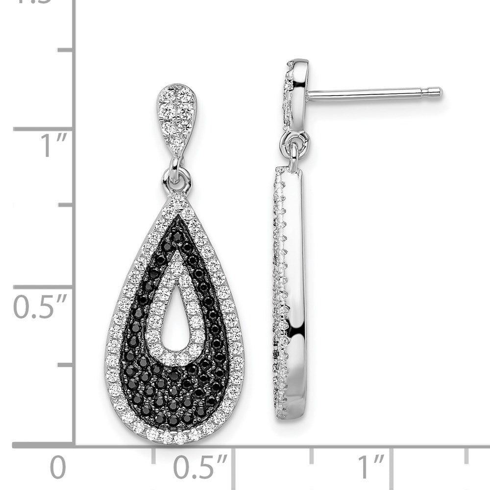 Sterling Silver Brilliant Embers Rhodium-Plated 212 Micro Pav Black And White Cz Teardrop Dangle Post Earrings