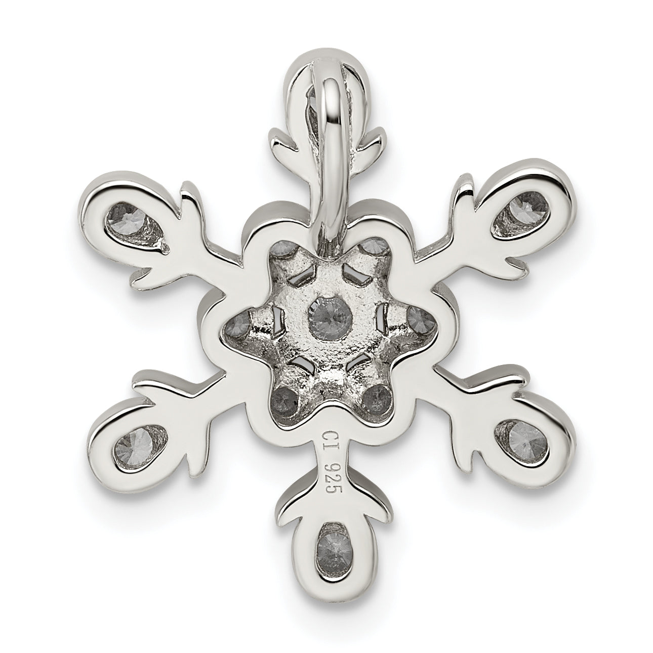 Sterling Silver Rhodium-Plated Cz Snowflake Chain Slide
