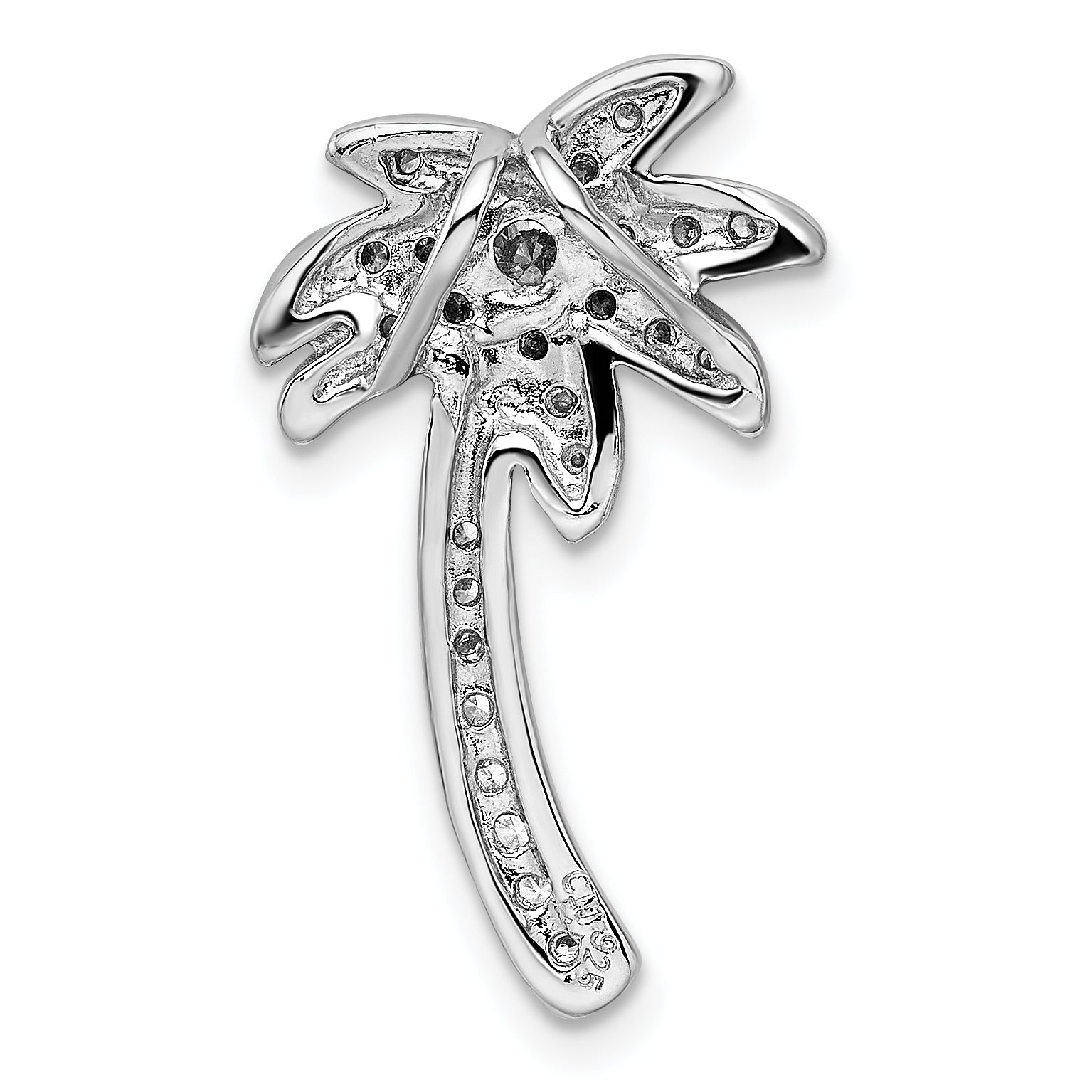 Sterling Silver Rhodium-Plated Cz Palm Tree Chain Slide
