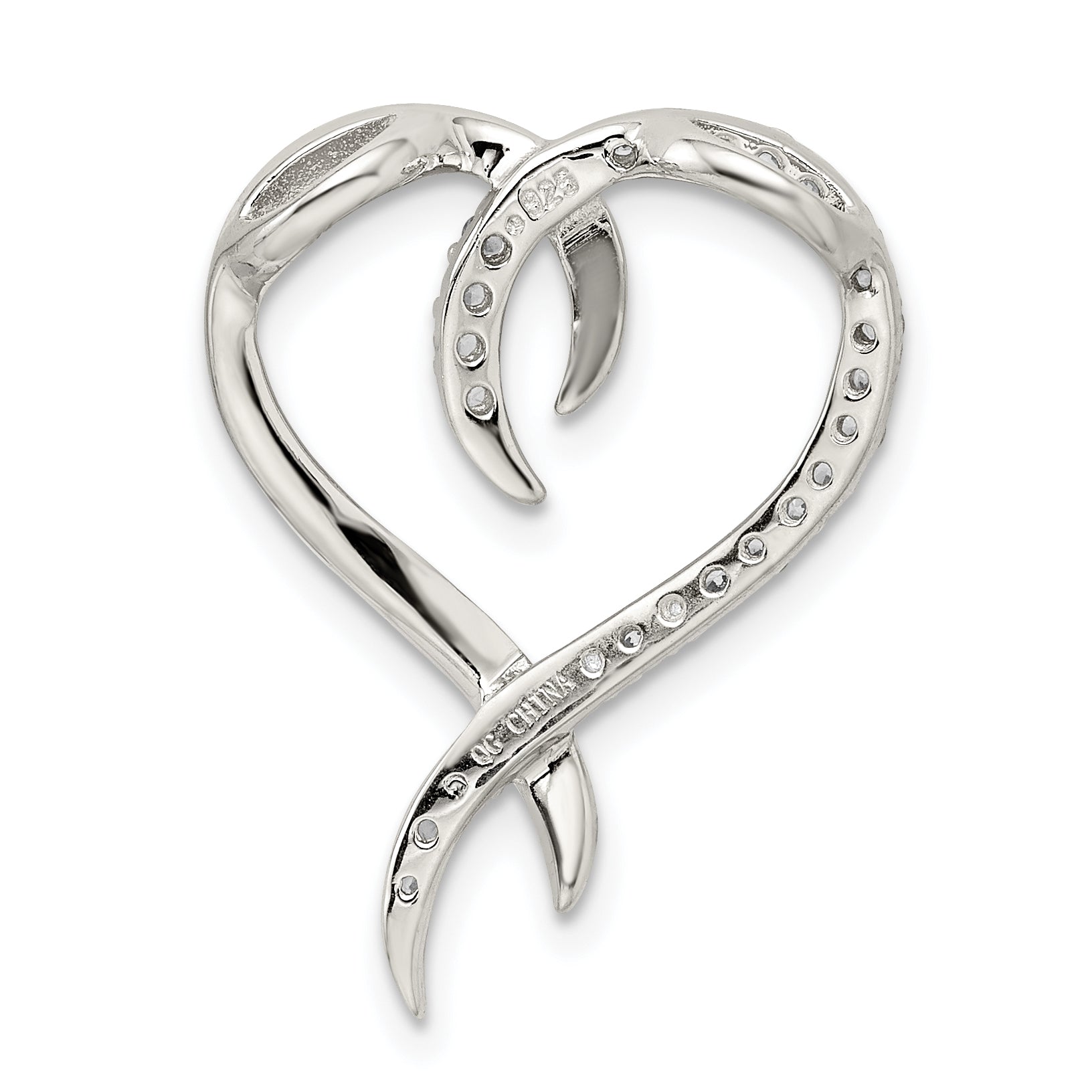 Sterling Silver Rhodium-Plated Cz Heart Chain Slide