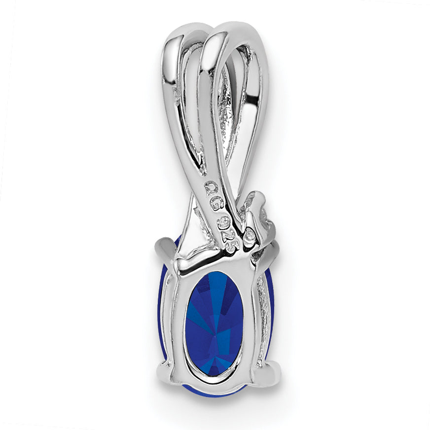 Sterling Silver Rhodium Plated Diamond And Sapphire Oval Pendant