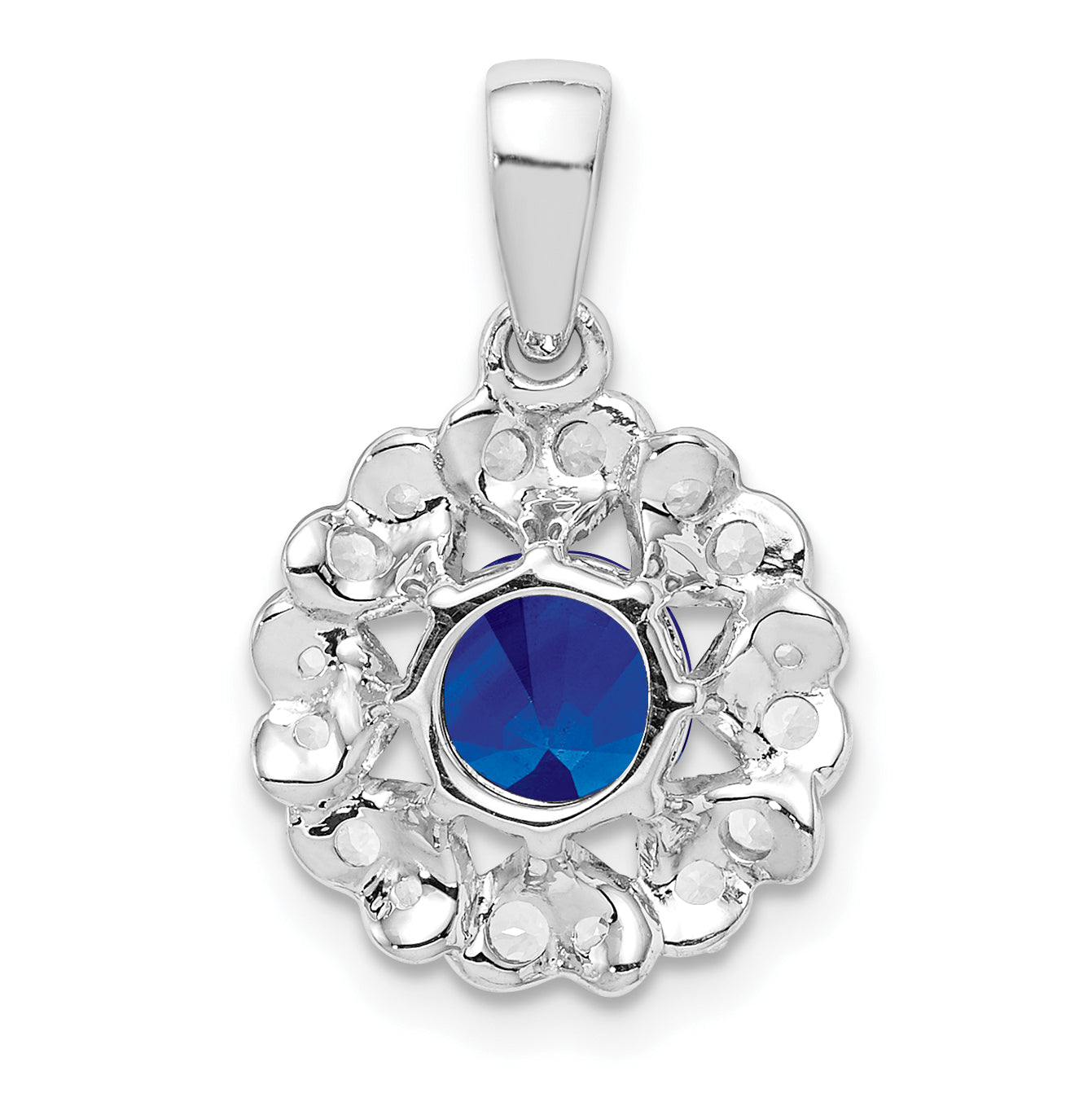 Sterling Silver Rhodium Plated White Topaz & Sapphire Pendant