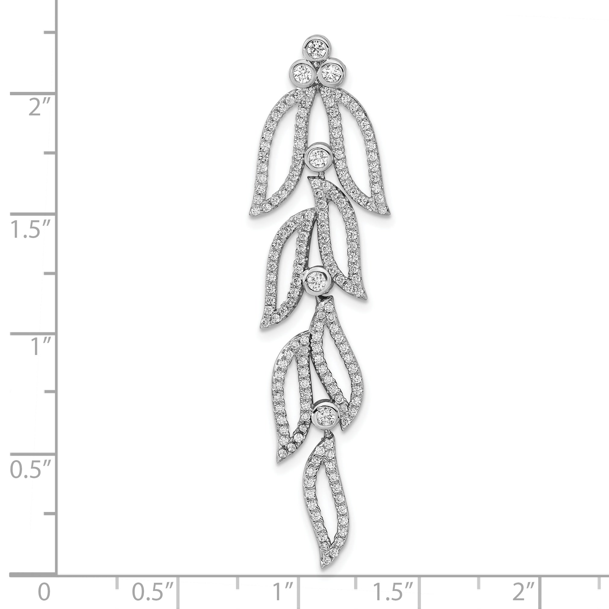 Sterling Silver Rhodium-Plated Cz Leaves Chain Slide
