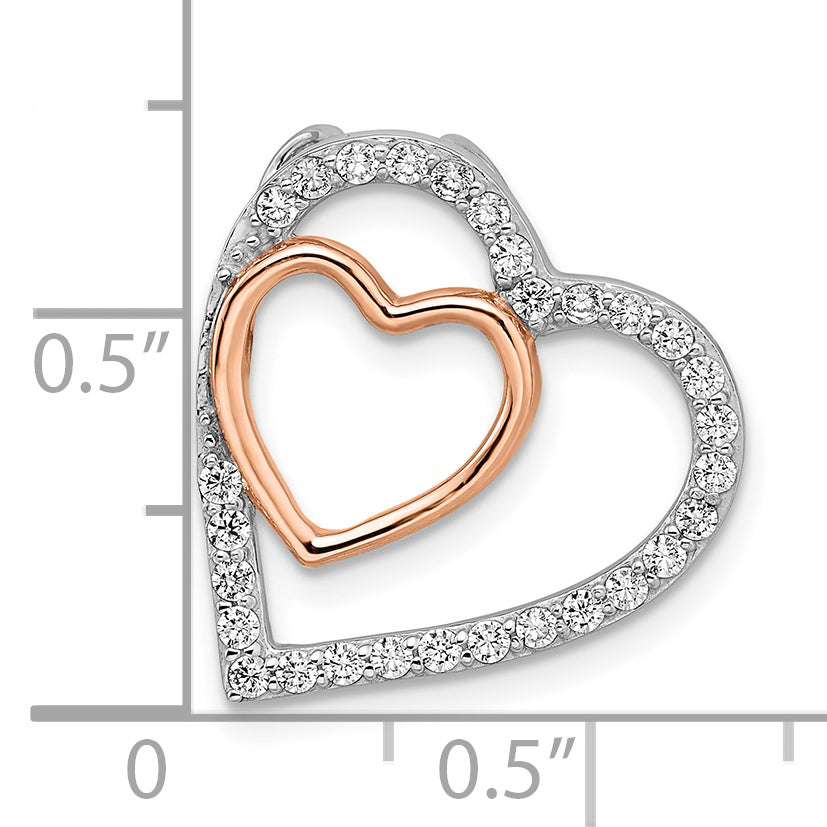 Sterling Silver Rhodium And Rose-Tone W/Cz Heart Chain Slide