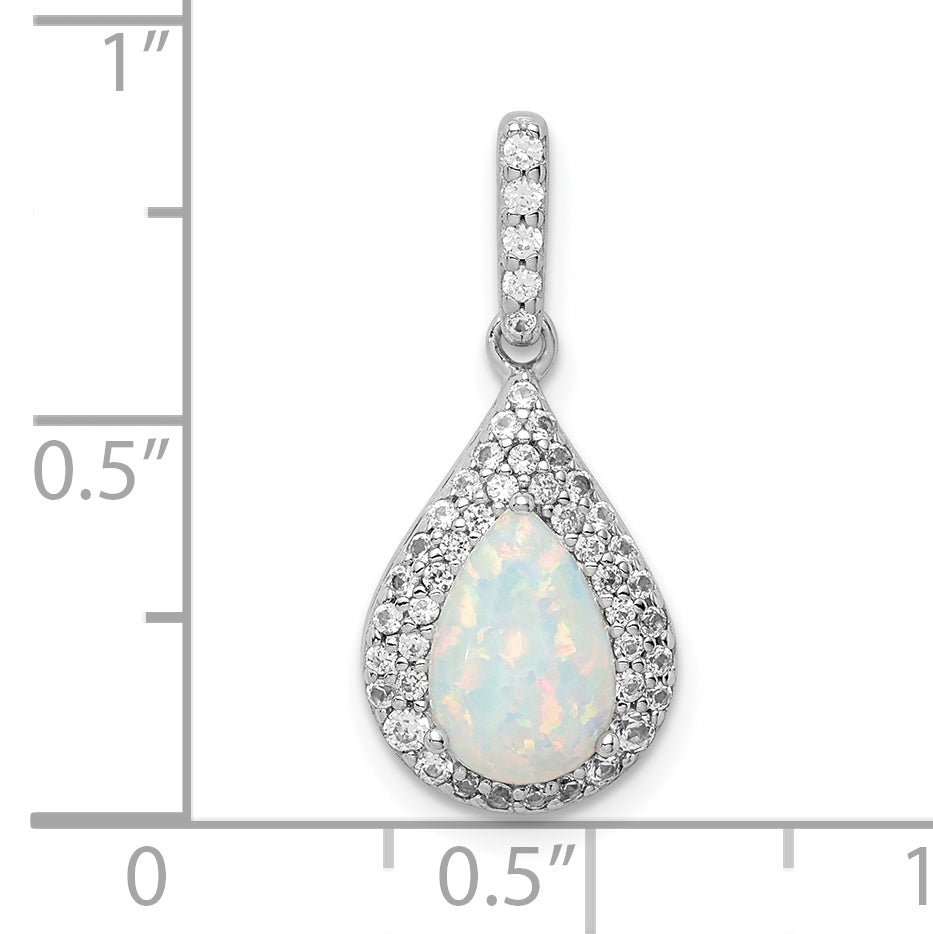 Sterling Silver Rhodium-Plated Cz & Synthetic Opal Pendant