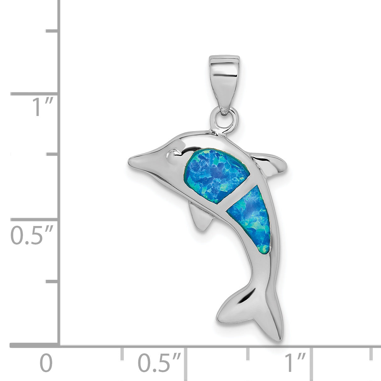 Sterling Silver Rhodium-Plated Polished Created Blue Opal Dolphin Pendant