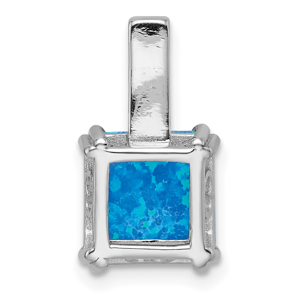 Sterling Silver Rhodium-Plated Polished Square Blue Opal Pendant