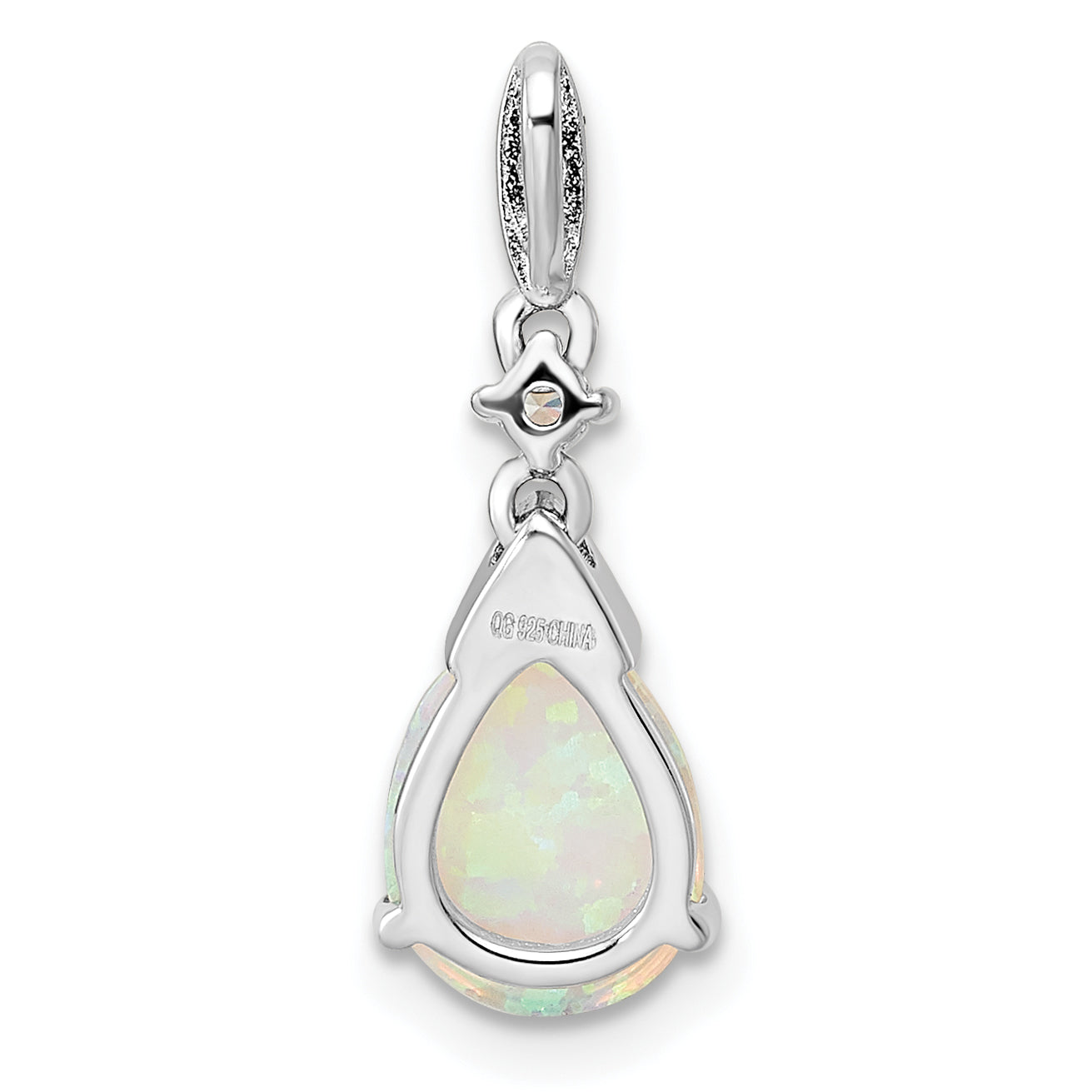 Sterling Silver Rhodium-Plated Polished Cz And Synthetic Opal Pendant
