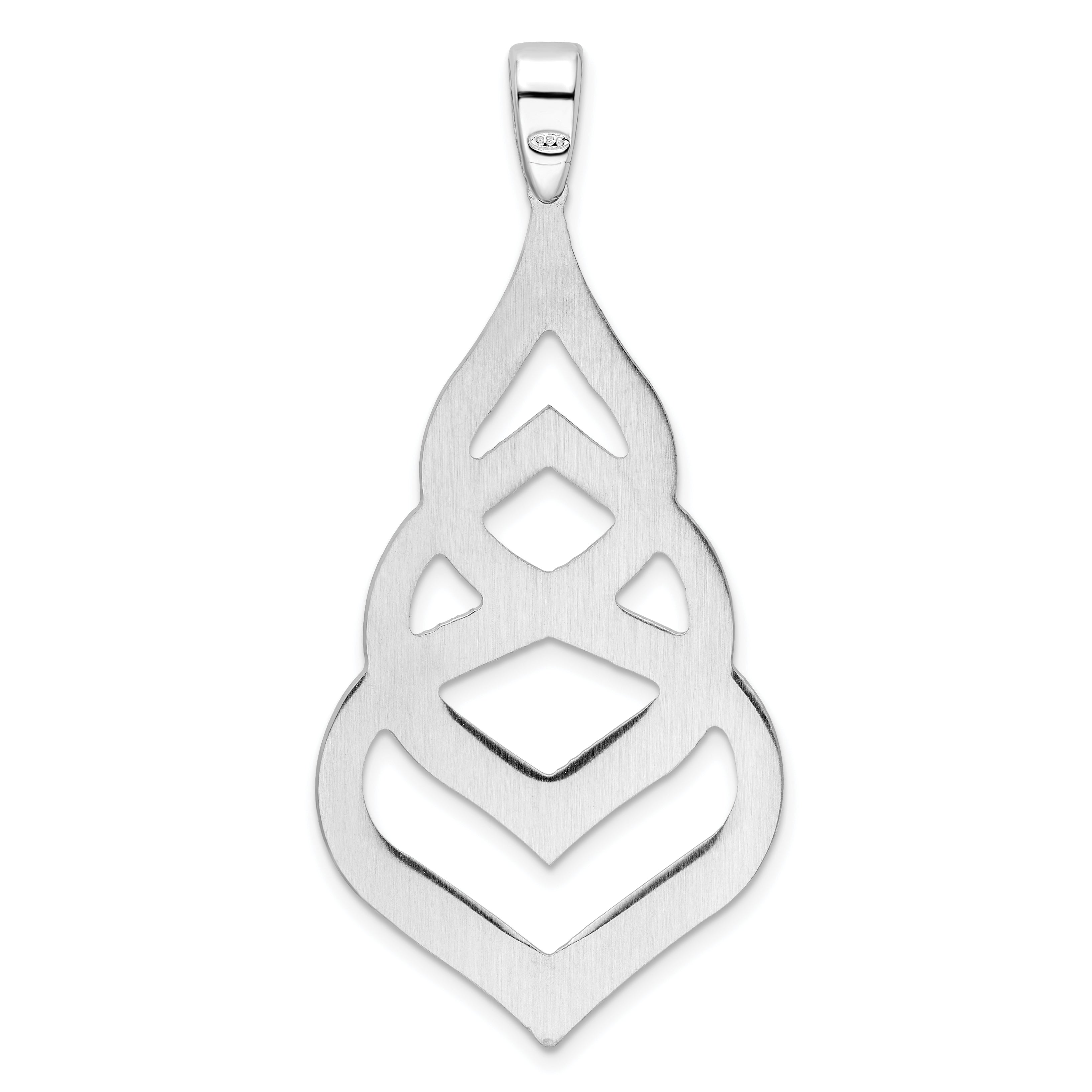 Sterling Silver Rhod. Polished Grooved Fancy Drop Pendant