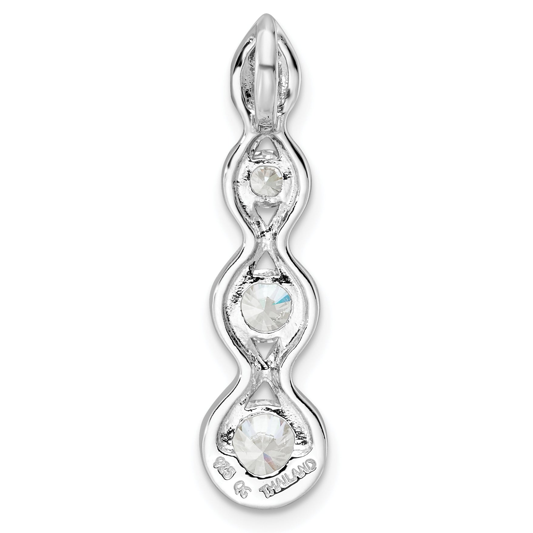 Sterling Silver Rhodium-Plated Drop Cz Wave Chain Slide