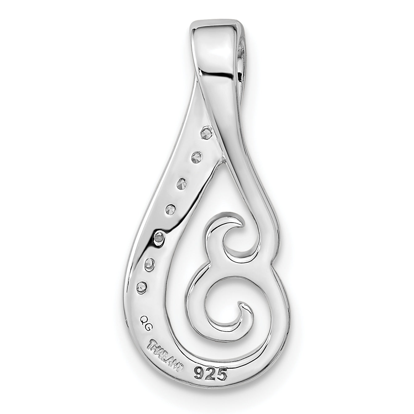 Sterling Silver Rh-Plated Polished Cz Swirl Chain Slide