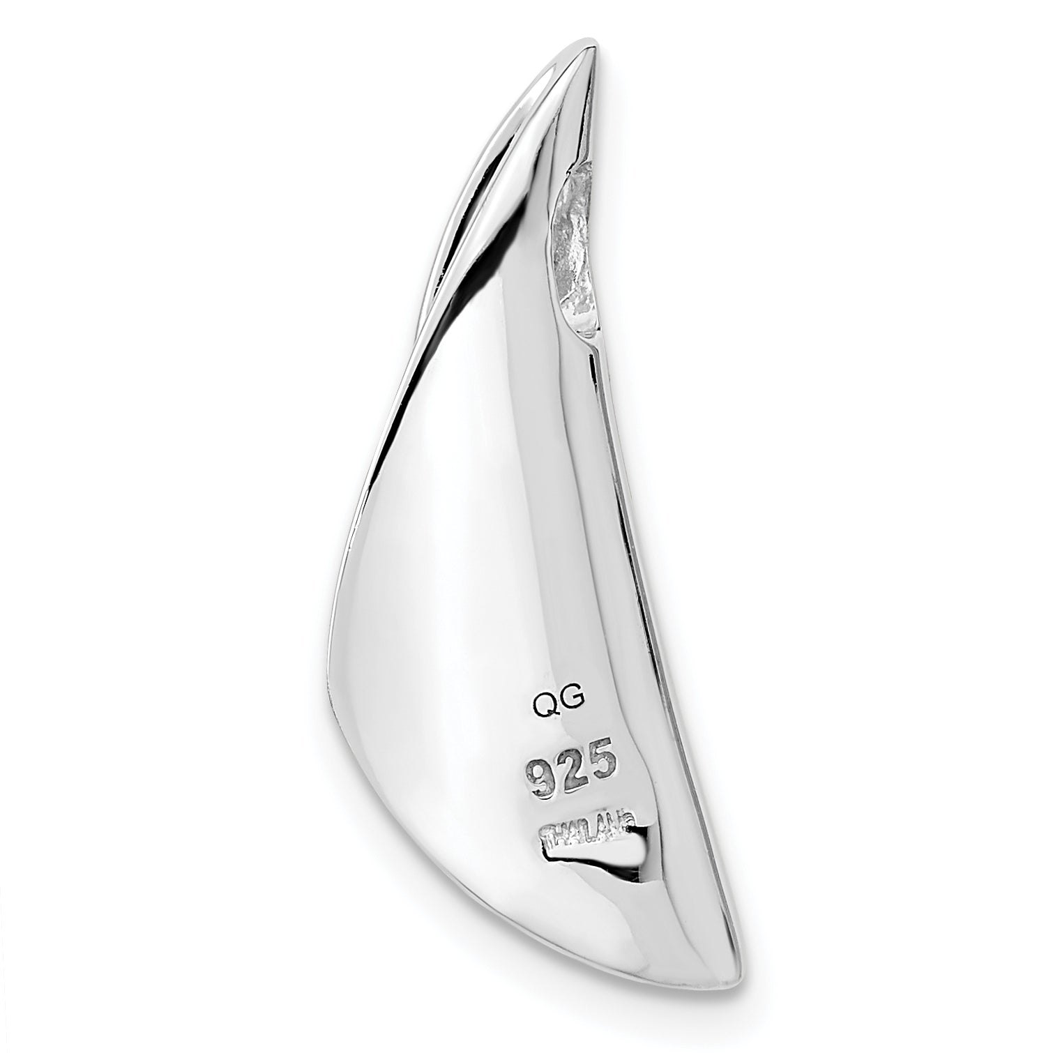 Sterling Silver Rh-Plated Satin And Polished Cz Curved Chain Slide