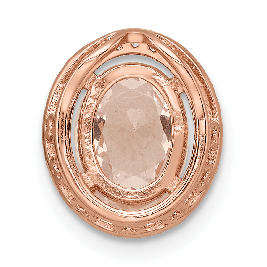 Sterling Silver Rose-Tone Polished Pink & White Cz Oval Chain Slide