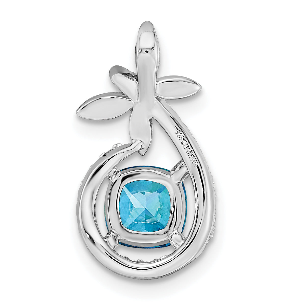 Sterling Silver Rhodium Plated Blue & White Cz Butterfly Chain Slide