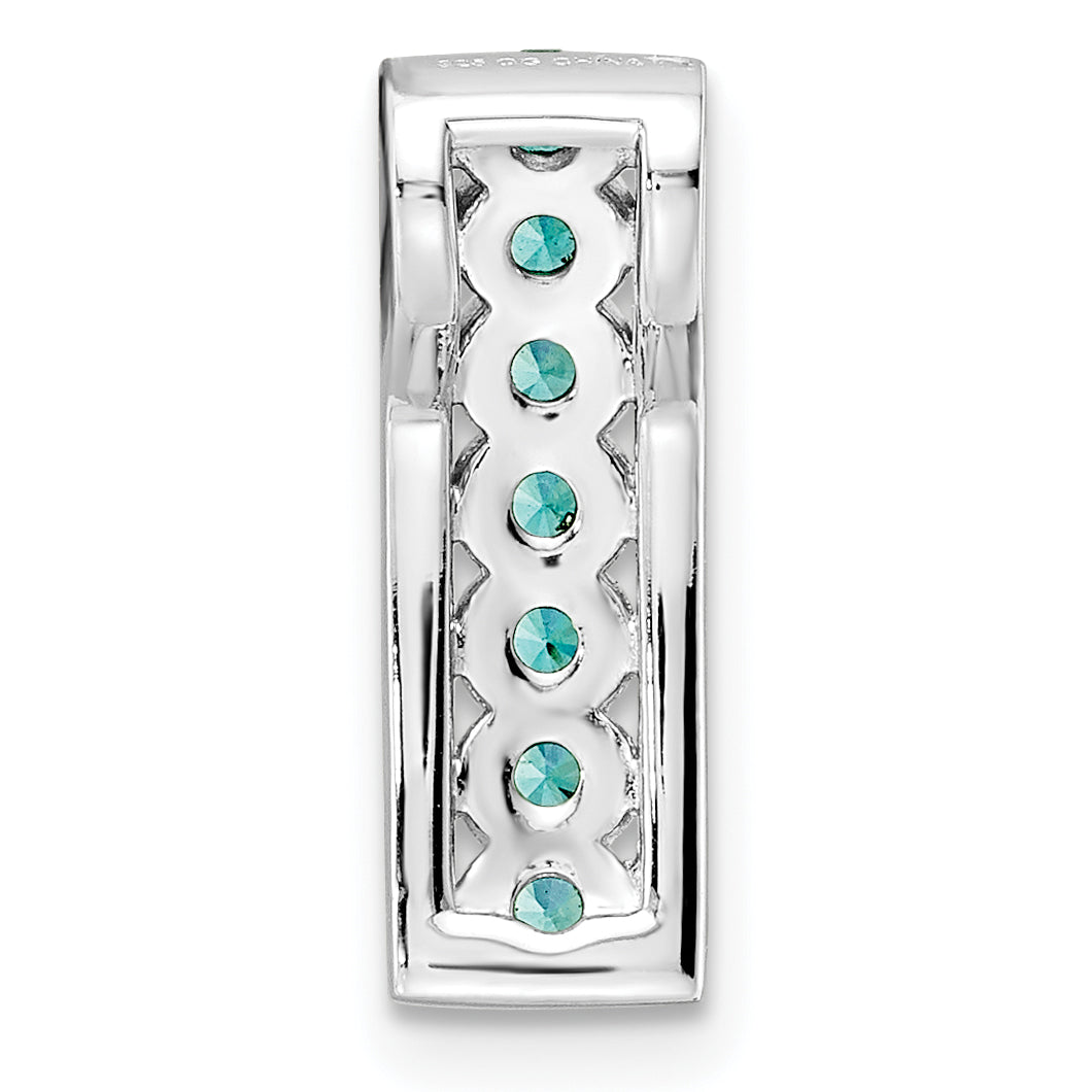 Sterling Silver Rhodium Plated Aqua & White Cz Chain Slide