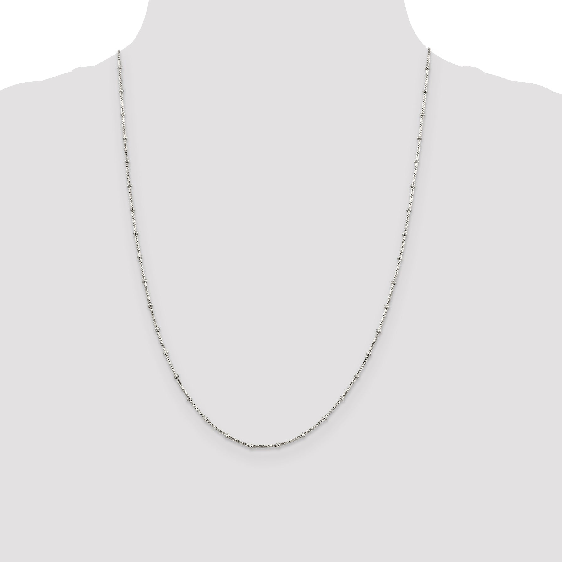 24 Inch Sterling Silver 1.25mm Fancy Beaded Box Chain Necklace