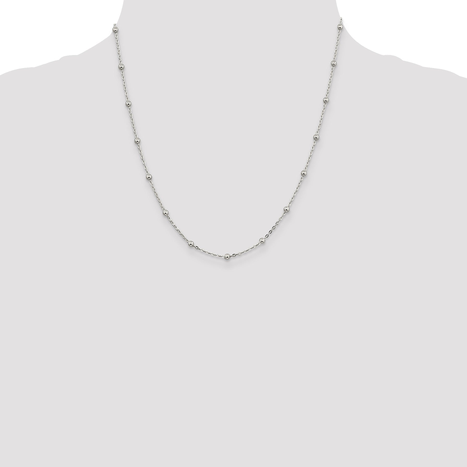 20 Inch Sterling Silver 1.3mm Fancy Beaded Chain Necklace