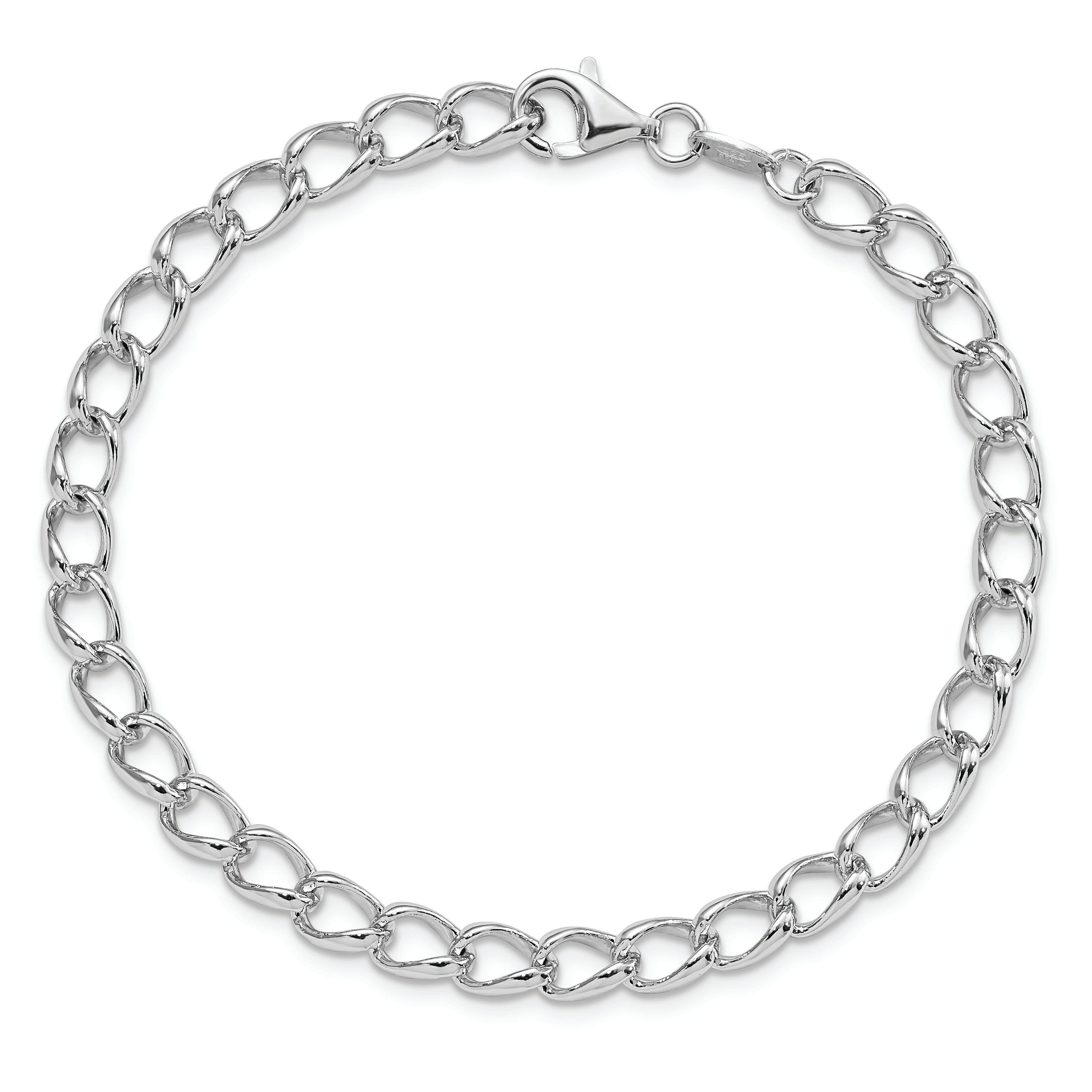 Sterling Silver Amore La Vita Rhodium-Plated Polished 5.3mm 8 Inch Half Round Wire Curb Chain With Fancy Lobster Clasp Charm Bracelet