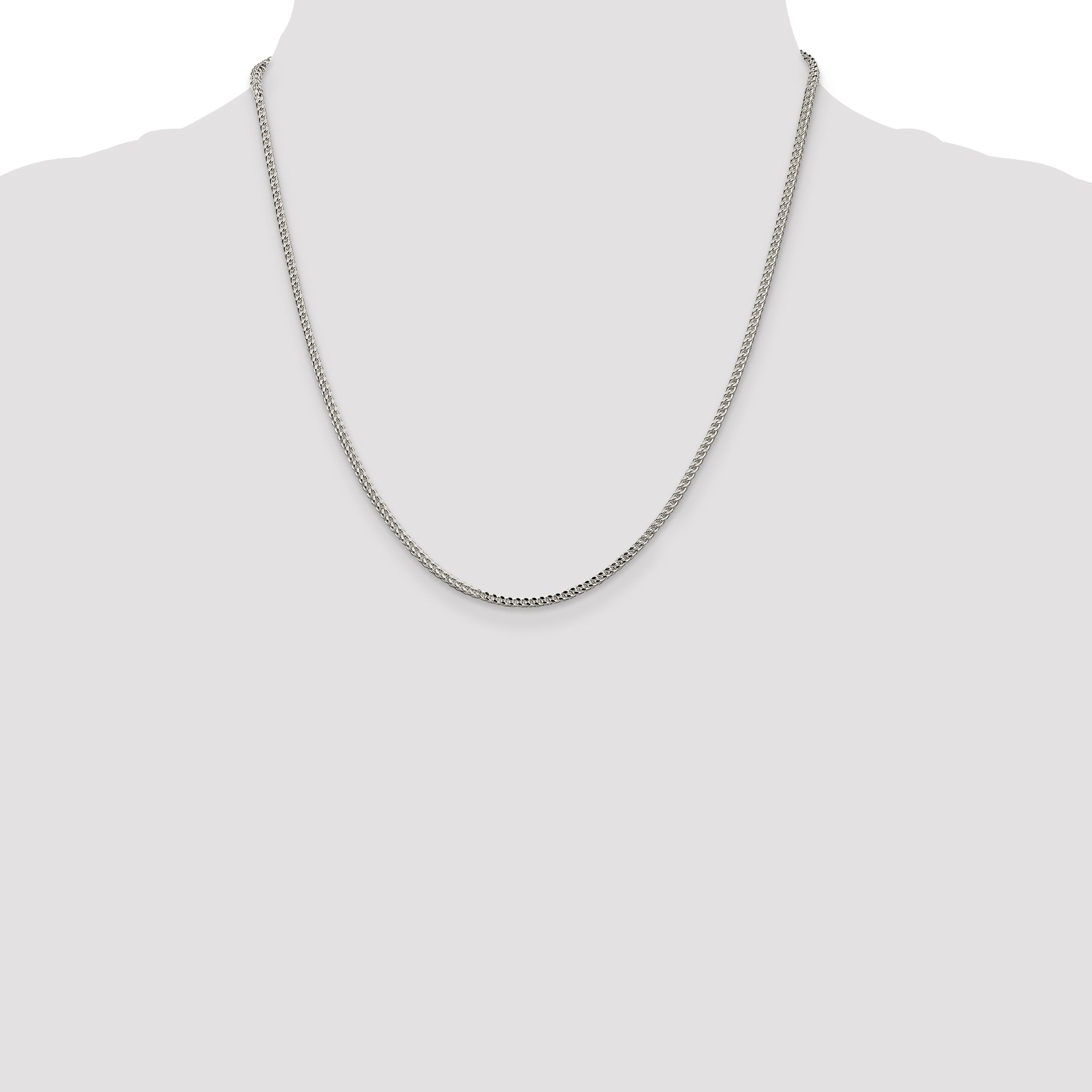 20 Inch Sterling Silver 2mm D/C Square Franco Chain Necklace