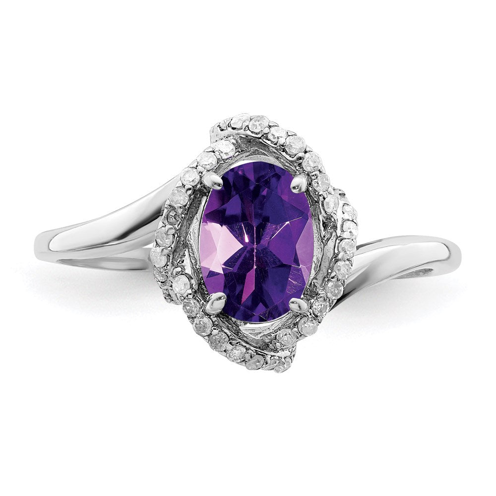 Sterling Silver Rhodium Plated Diamond & Amethyst Ring