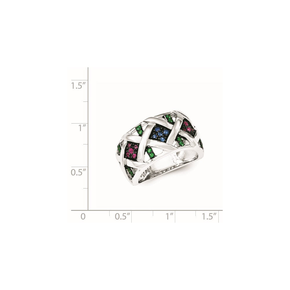 Sterling Silver Synthetic Ruby& Blue & Green Spinel Ring