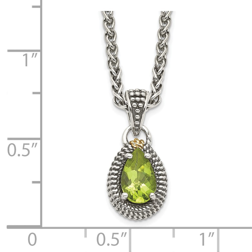 14K/Silver Two Tone Shey Couture Sterling Silver With 14K Accent 18 Inch Antiqued Pear Shaped Peridot Necklace