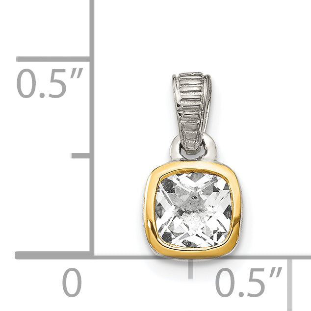 14K/Silver Two Tone Shey Couture Sterling Silver Rhodium Plated With 14K Accent Polished Cushion Cut White Topaz Pendant