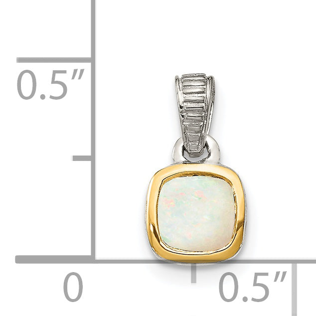 14K/Silver Two Tone Shey Couture Sterling Silver Rhodium Plated With 14K Accent Polished Cushion Cut Milky Opal Pendant