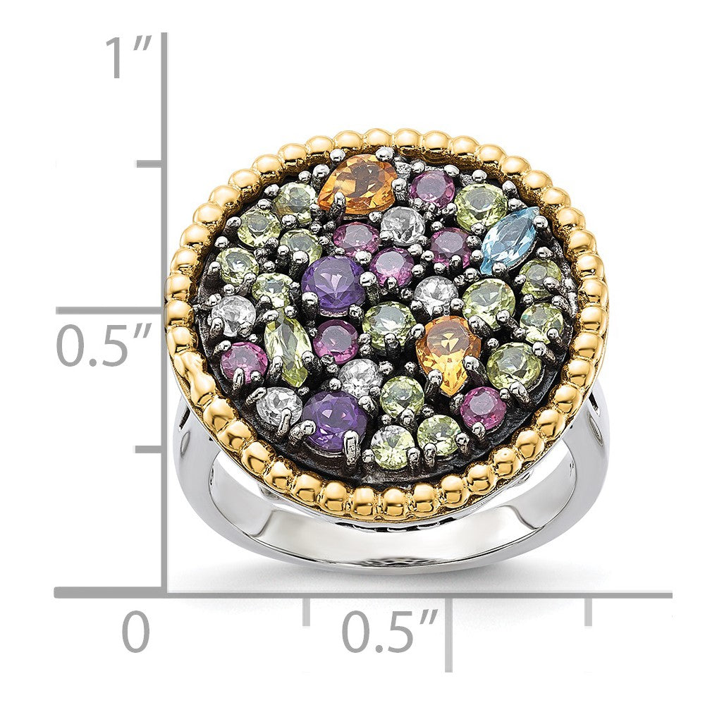 14K/Silver Two Tone Sterling Silver 14K Accent 1.88Tw Multi Gemstone Ring (Size 8 Only)
