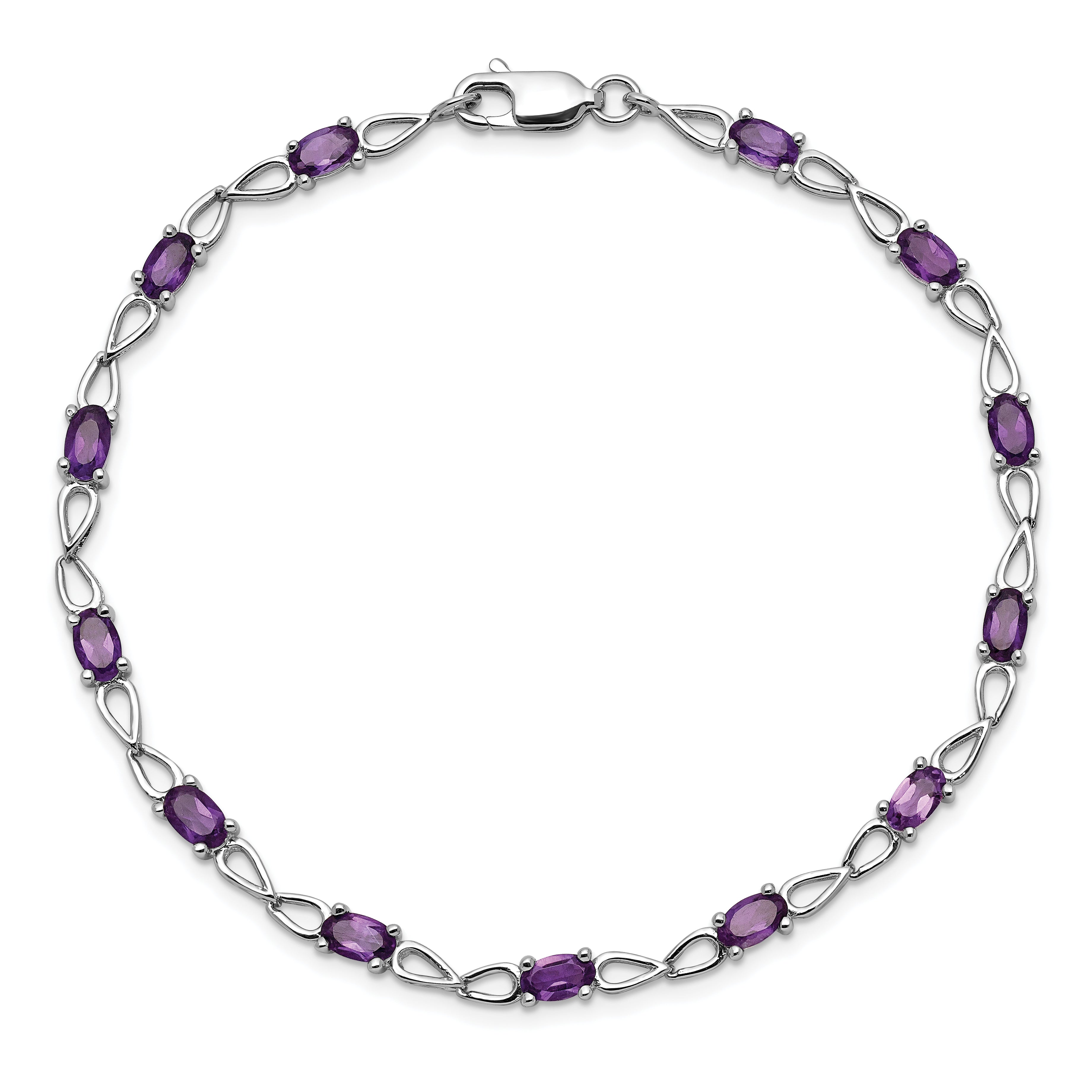 7 Inch Sterling Silver Rhodium-Plated Amethyst Bracelet