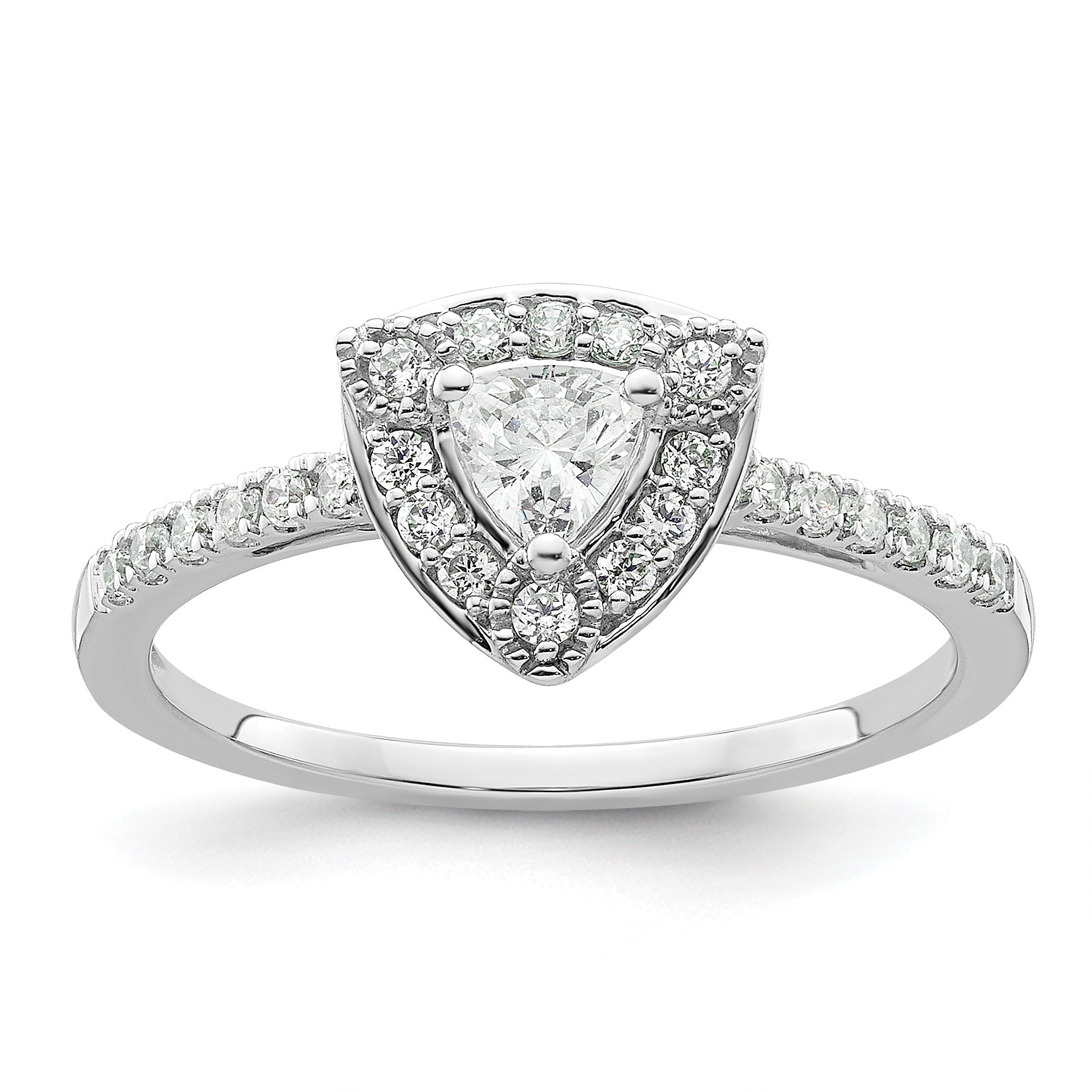 14K White Gold Halo Plus (Holds 1/4 Carat (4.00mm) Trillion Center) Diamond Semi Mount Engagement Ring