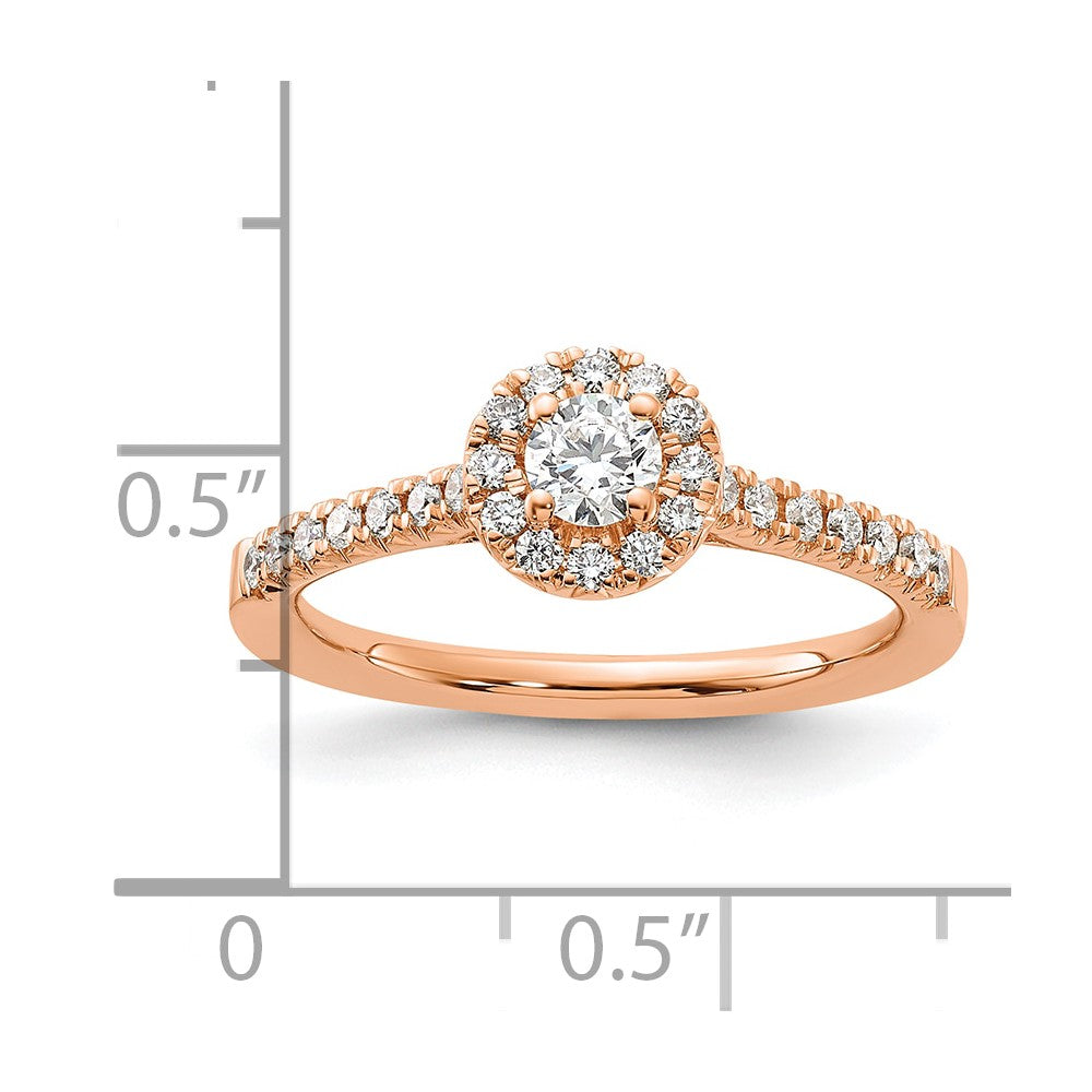 14k Rose Gold 1/2 Ct. Lab Grown Diamond VS/SI+ G+ Round Halo Engagement Ring