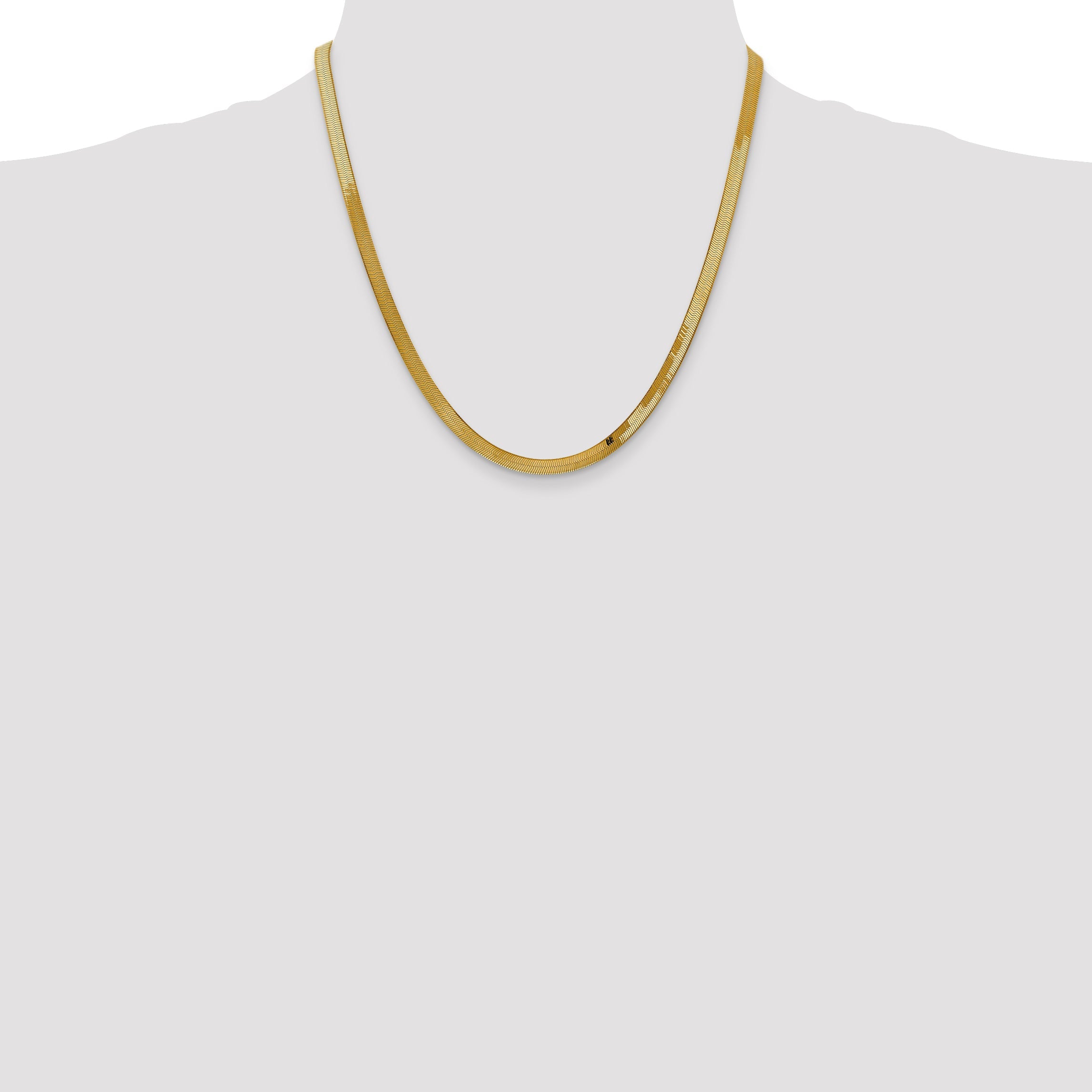 14K Yellow Gold 20 Inch 4mm Silky Herringbone With Lobster Clasp Chain Necklace